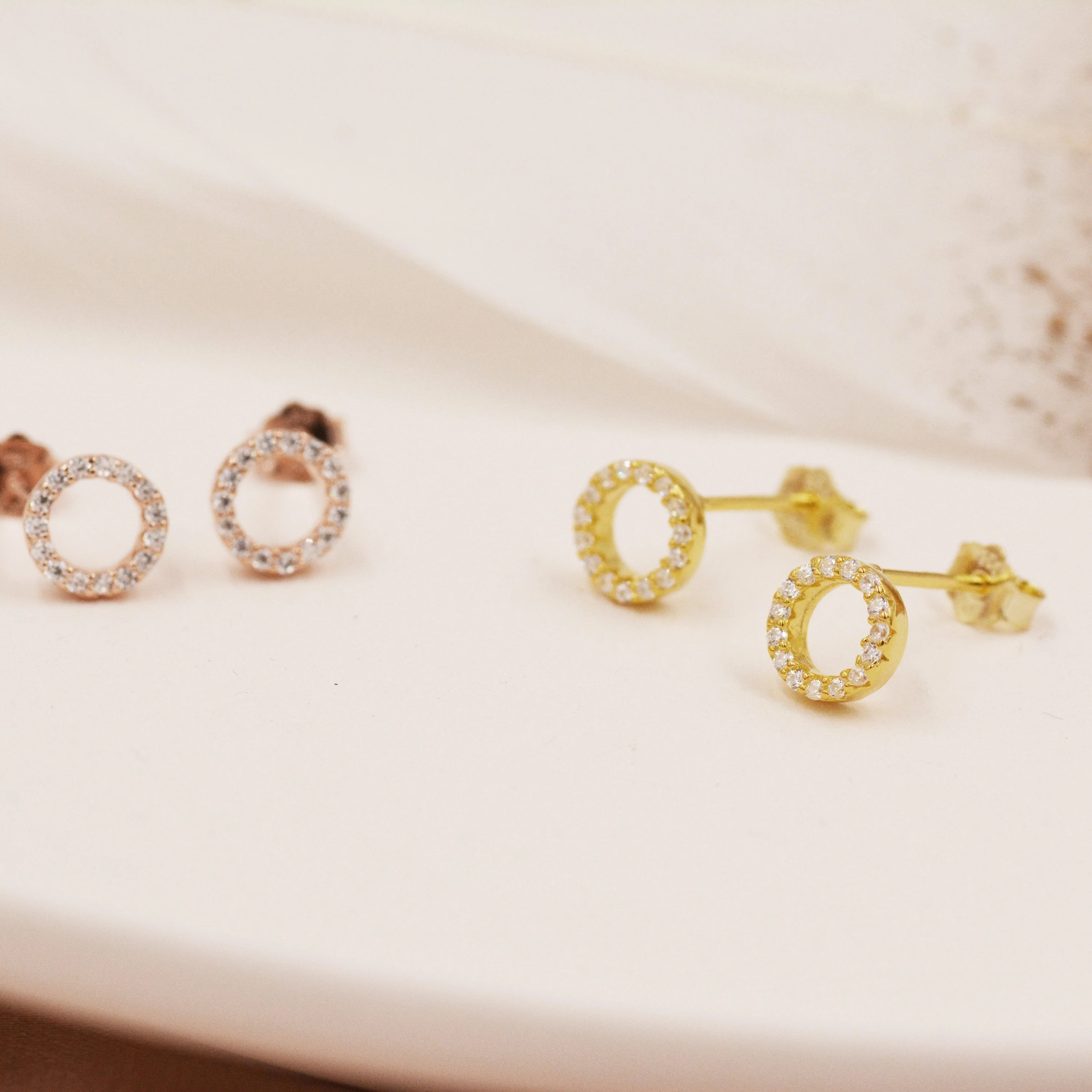 Open Circle CZ Stud Earrings in Sterling Silver - Gold, Rose Gold and Silver Petite Stud Earrings - Sparkling Crystal Circle Stud - Image 5