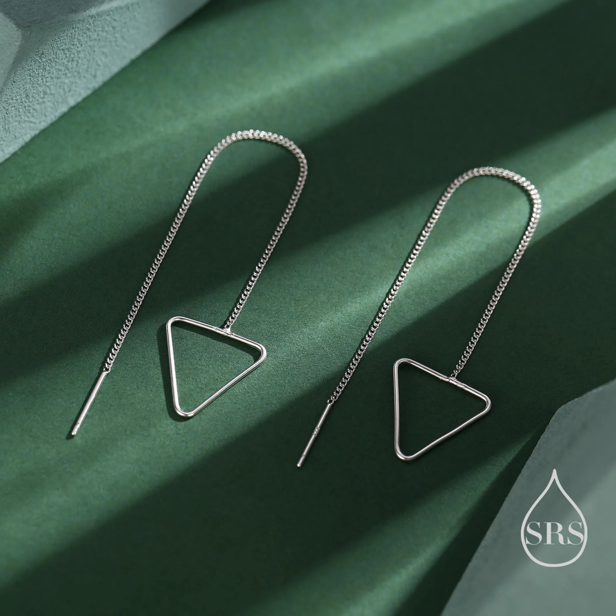 Open Triangle Threader Earrings in Sterling Silver, Silver or Gold or Rose Gold, Chain Earrings - Image 2