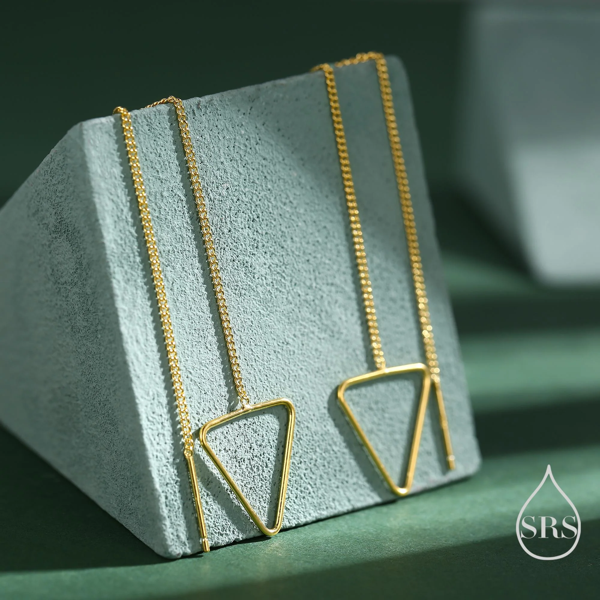 Open Triangle Threader Earrings in Sterling Silver, Silver or Gold or Rose Gold, Chain Earrings - Image 4