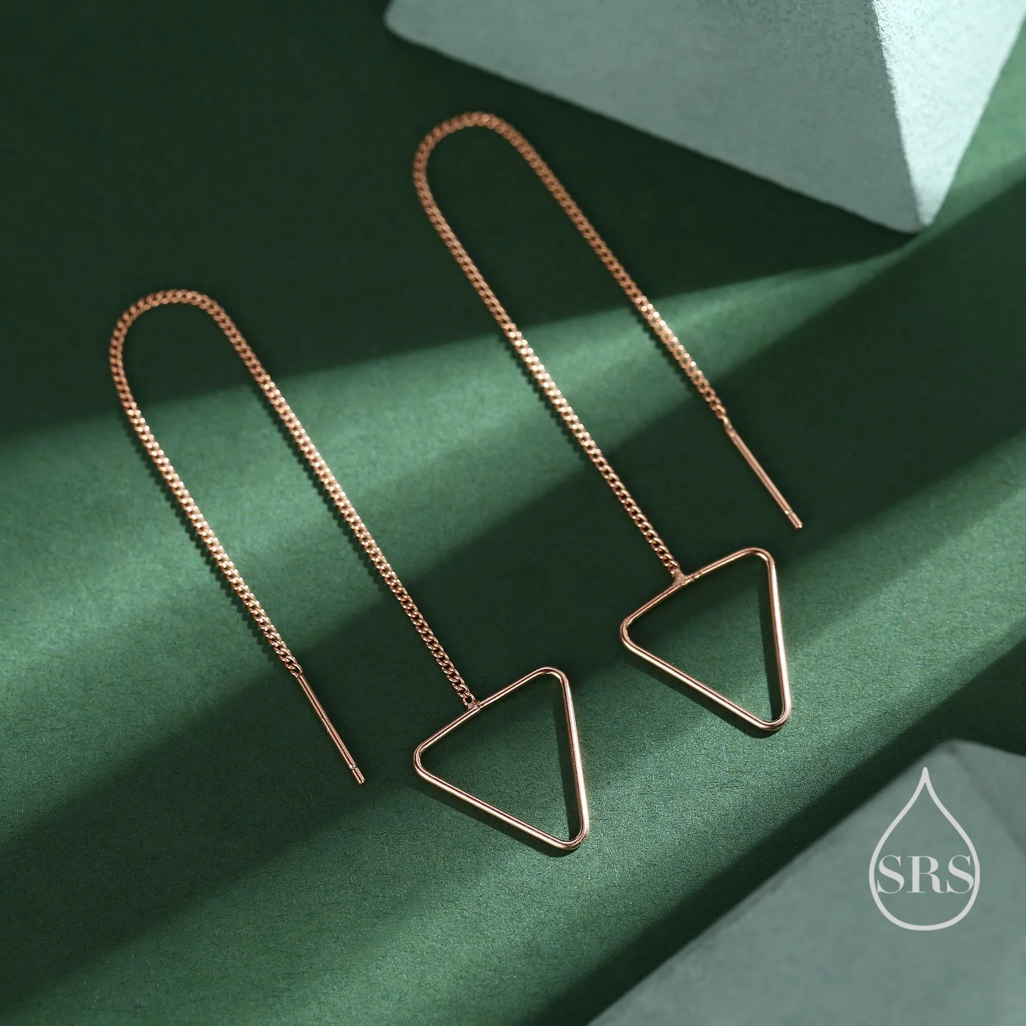 Open Triangle Threader Earrings in Sterling Silver, Silver or Gold or Rose Gold, Chain Earrings - Image 5