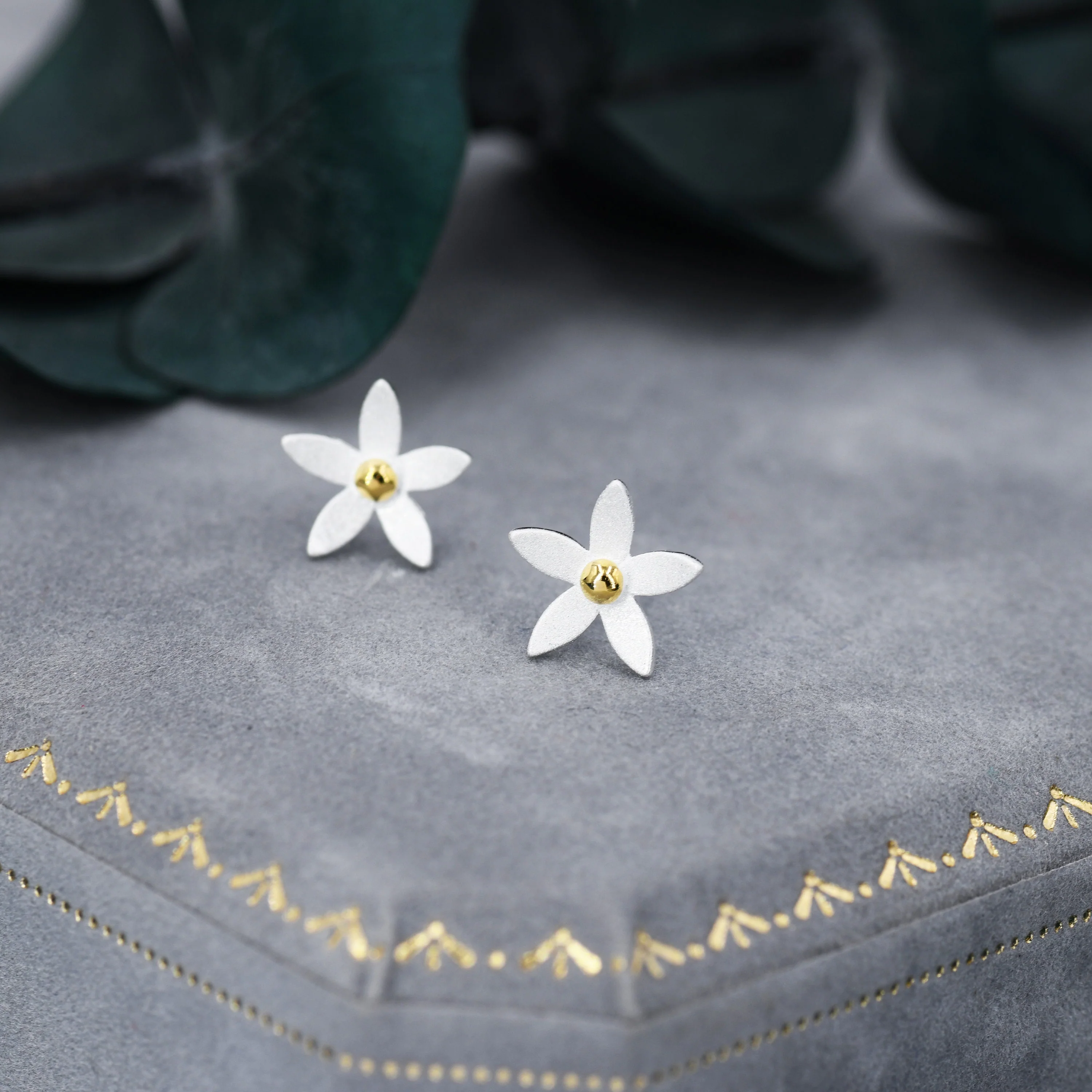 Jasmine Flower Stud Earrings in Sterling Silver - Cute Flower Blossom Earrings - Fun, Whimsical - Image 3