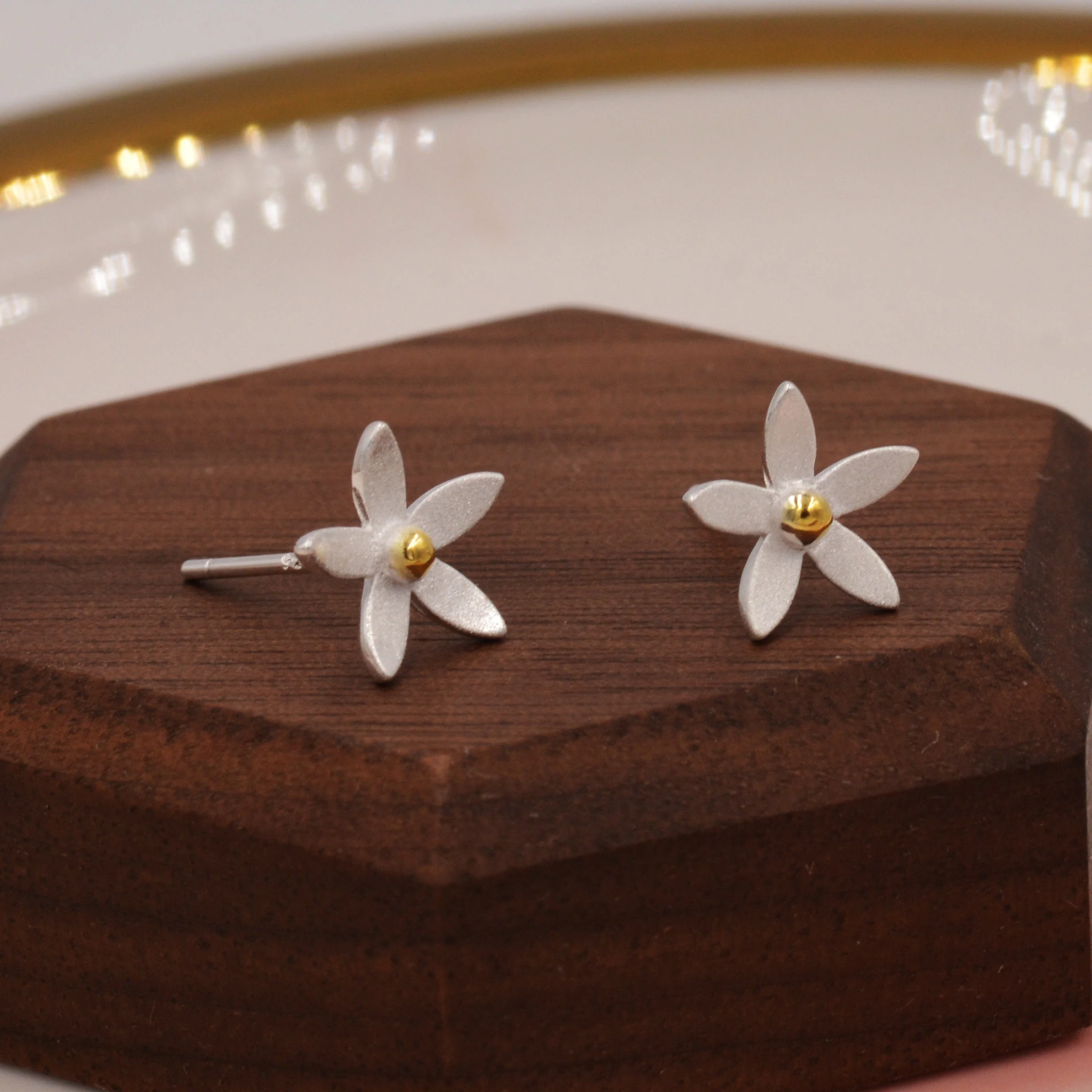 Jasmine Flower Stud Earrings in Sterling Silver - Cute Flower Blossom Earrings - Fun, Whimsical - Image 5