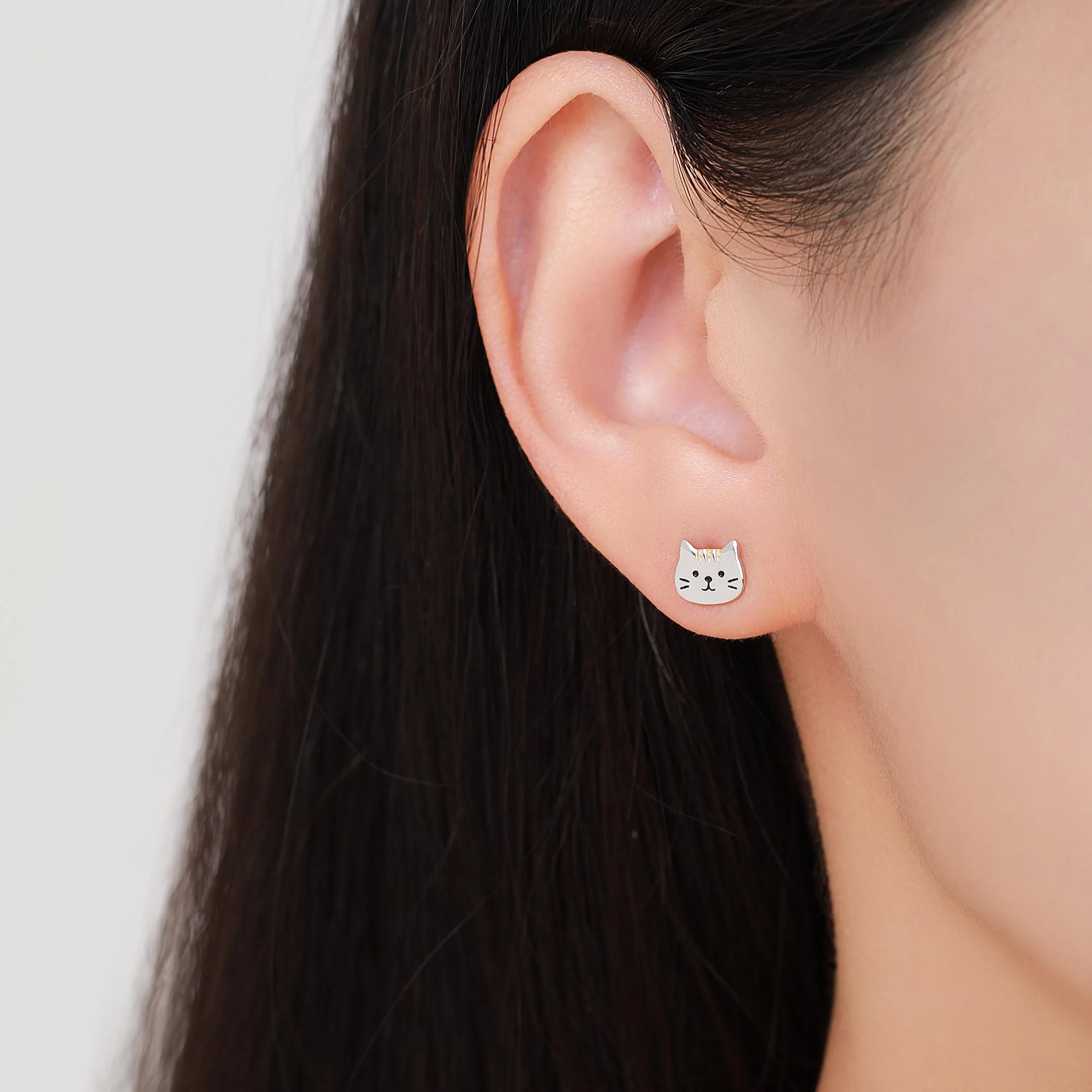 Orange Tabby Cat Stud Earrings in Sterling Silver, Cute Cat Earrings, Silver Cat Earrings, Nature Inspired Animal Earrings - Image 2