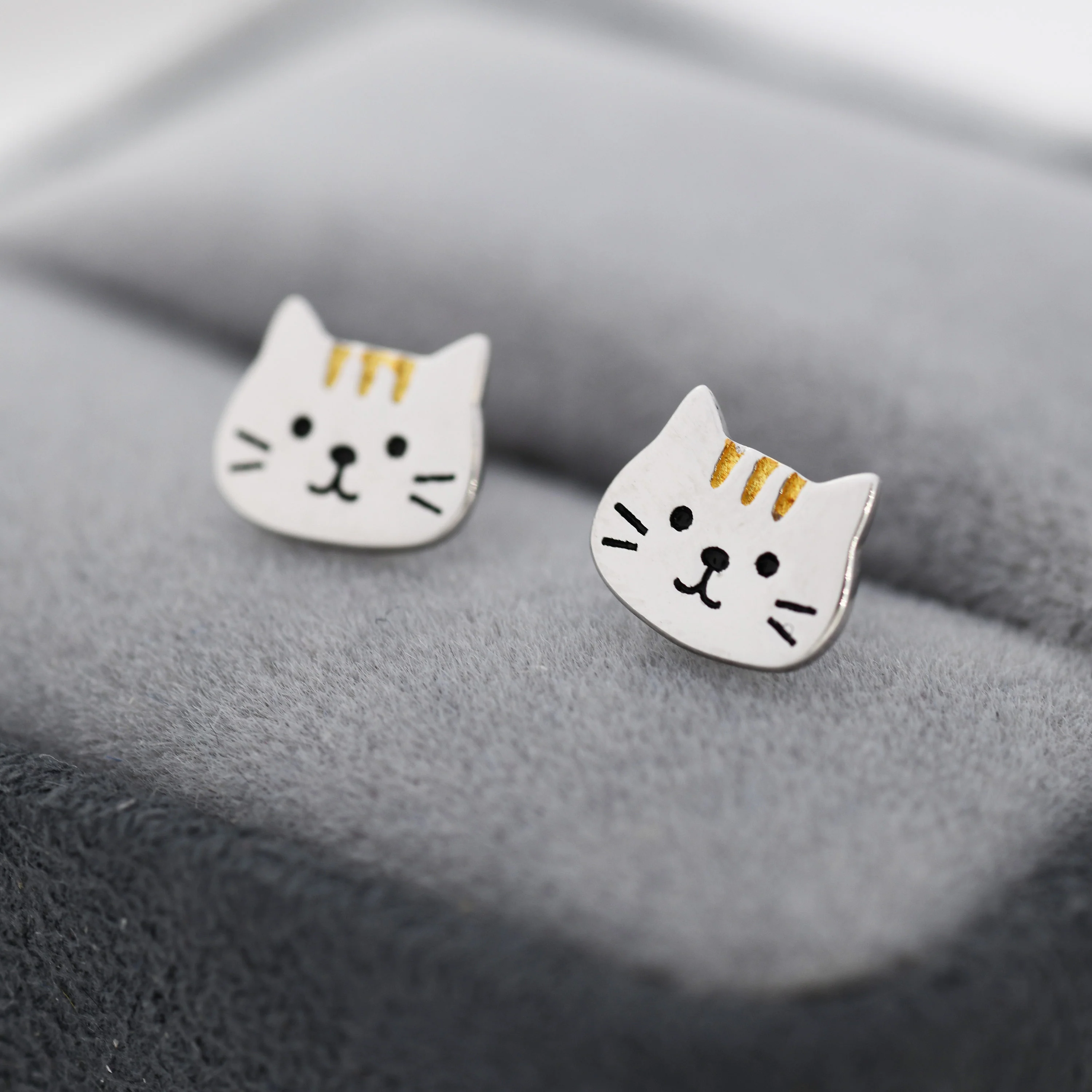 Orange Tabby Cat Stud Earrings in Sterling Silver, Cute Cat Earrings, Silver Cat Earrings, Nature Inspired Animal Earrings - Image 6
