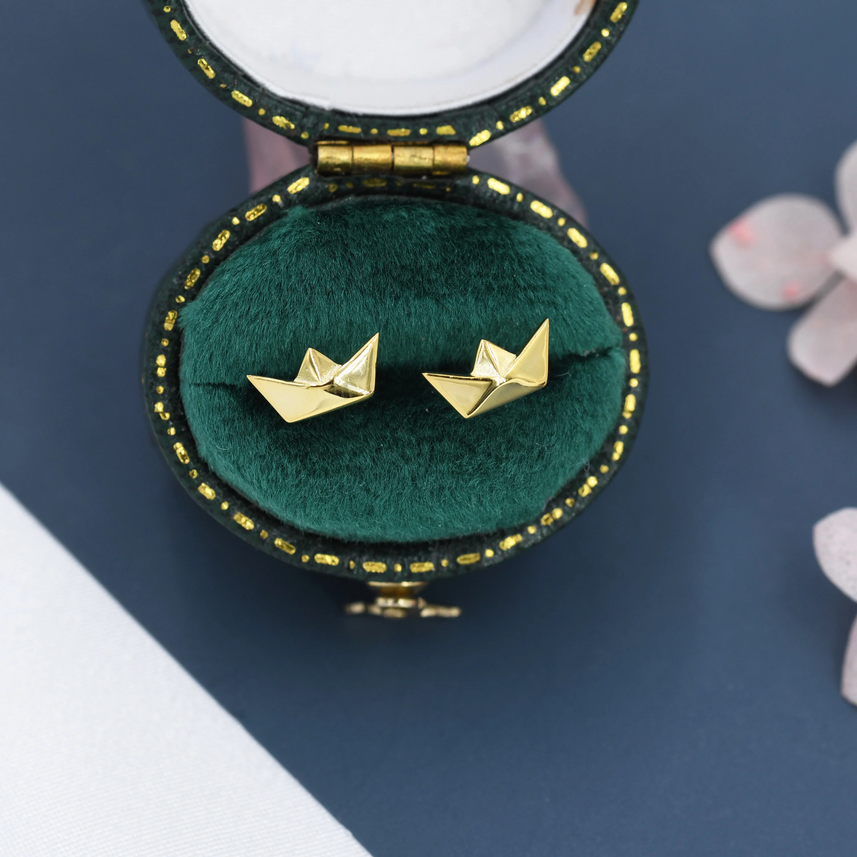 Origami Paper Boat Stud Earrings in Sterling Silver, Silver, Gold or Rose Gold, Boat Earrings, Origami Earrings - Image 3