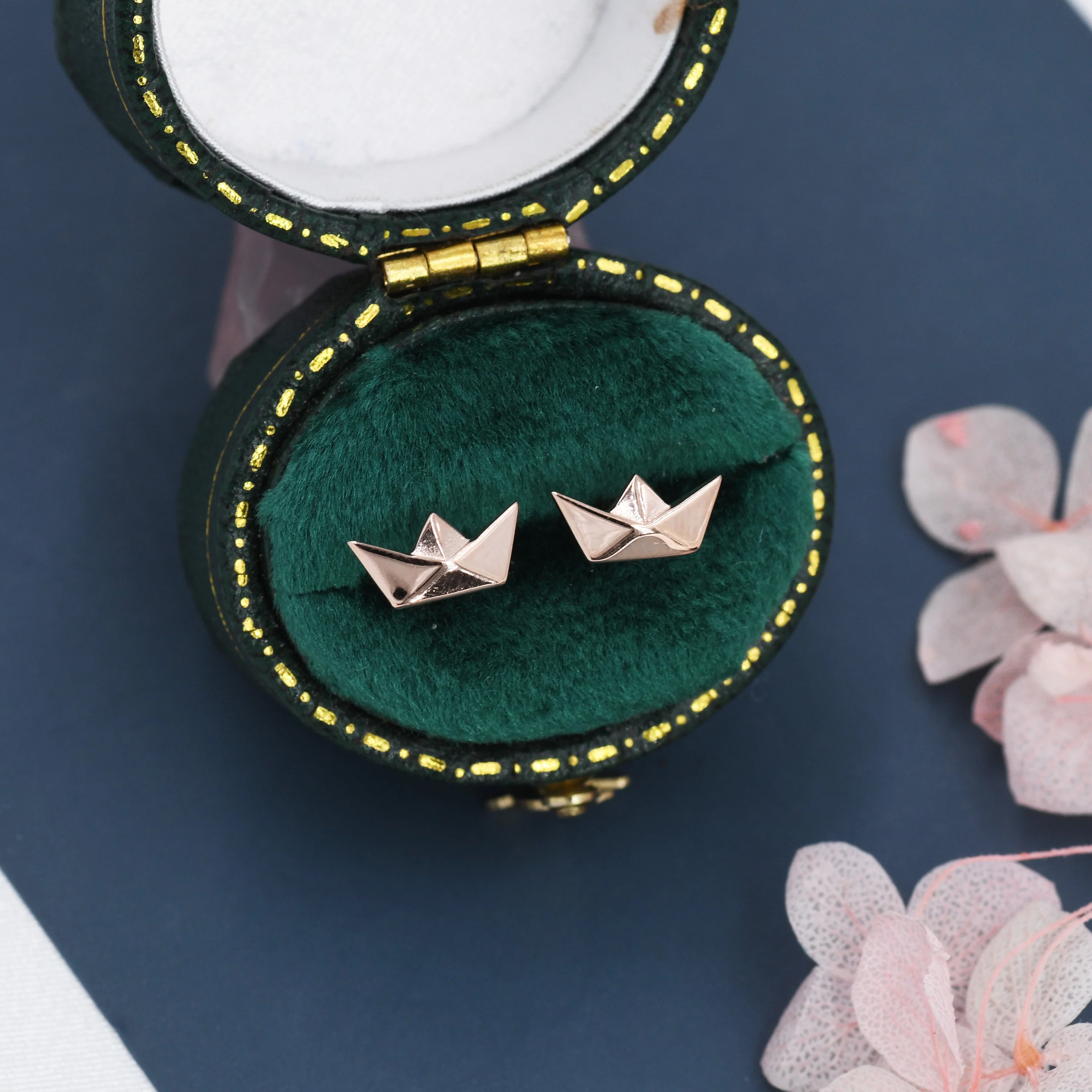 Origami Paper Boat Stud Earrings in Sterling Silver, Silver, Gold or Rose Gold, Boat Earrings, Origami Earrings - Image 4