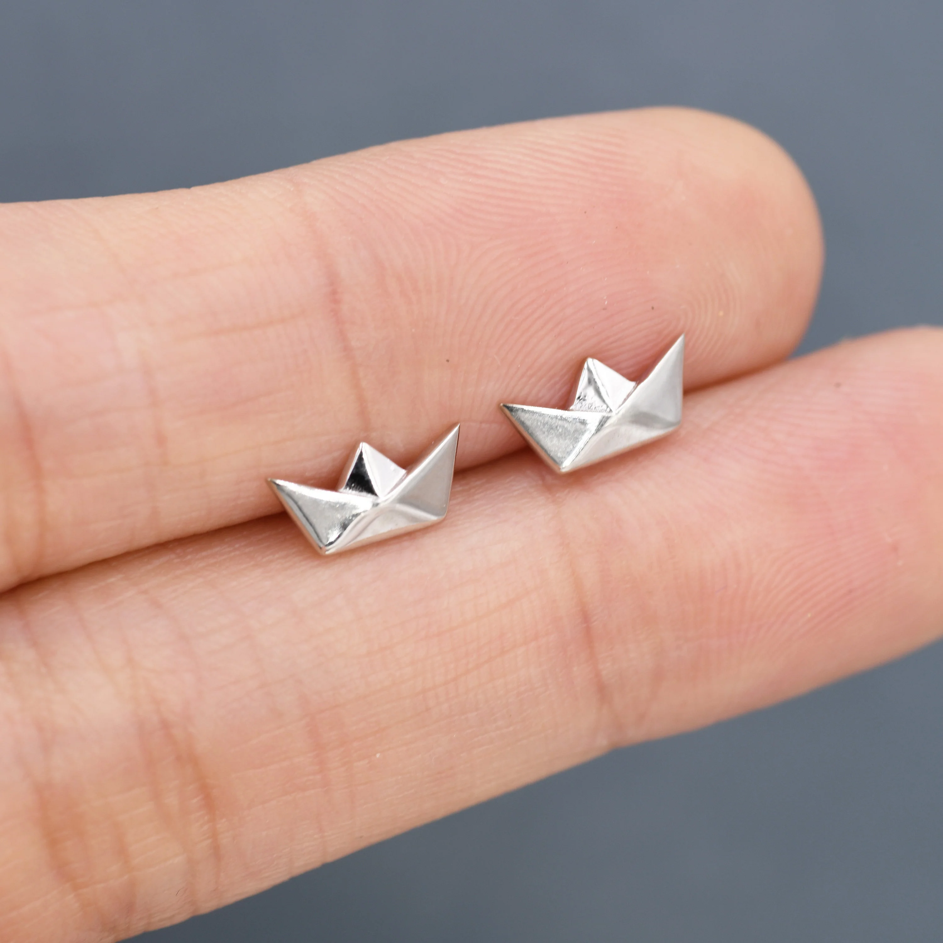 Origami Paper Boat Stud Earrings in Sterling Silver, Silver, Gold or Rose Gold, Boat Earrings, Origami Earrings - Image 5