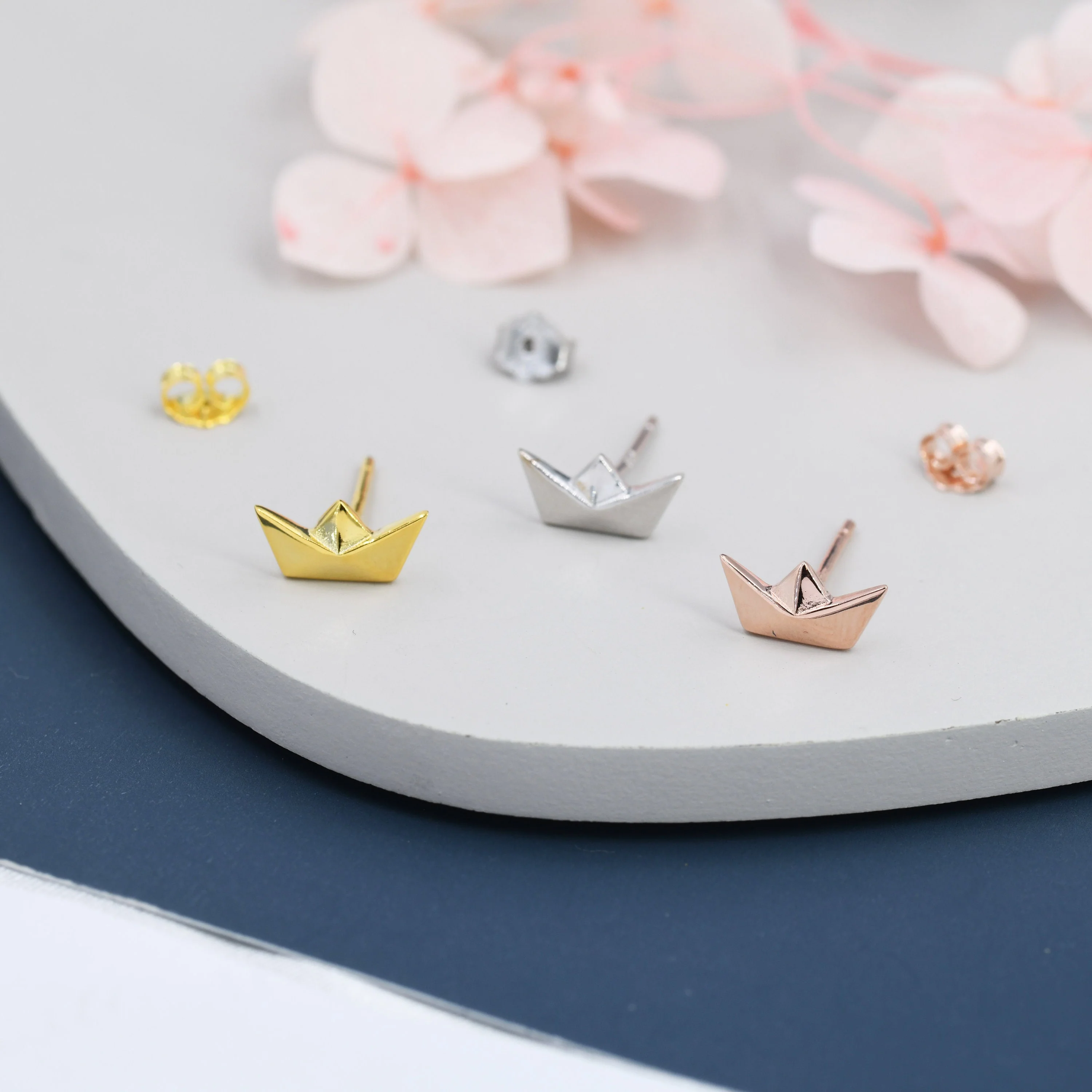 Origami Paper Boat Stud Earrings in Sterling Silver, Silver, Gold or Rose Gold, Boat Earrings, Origami Earrings - Image 6