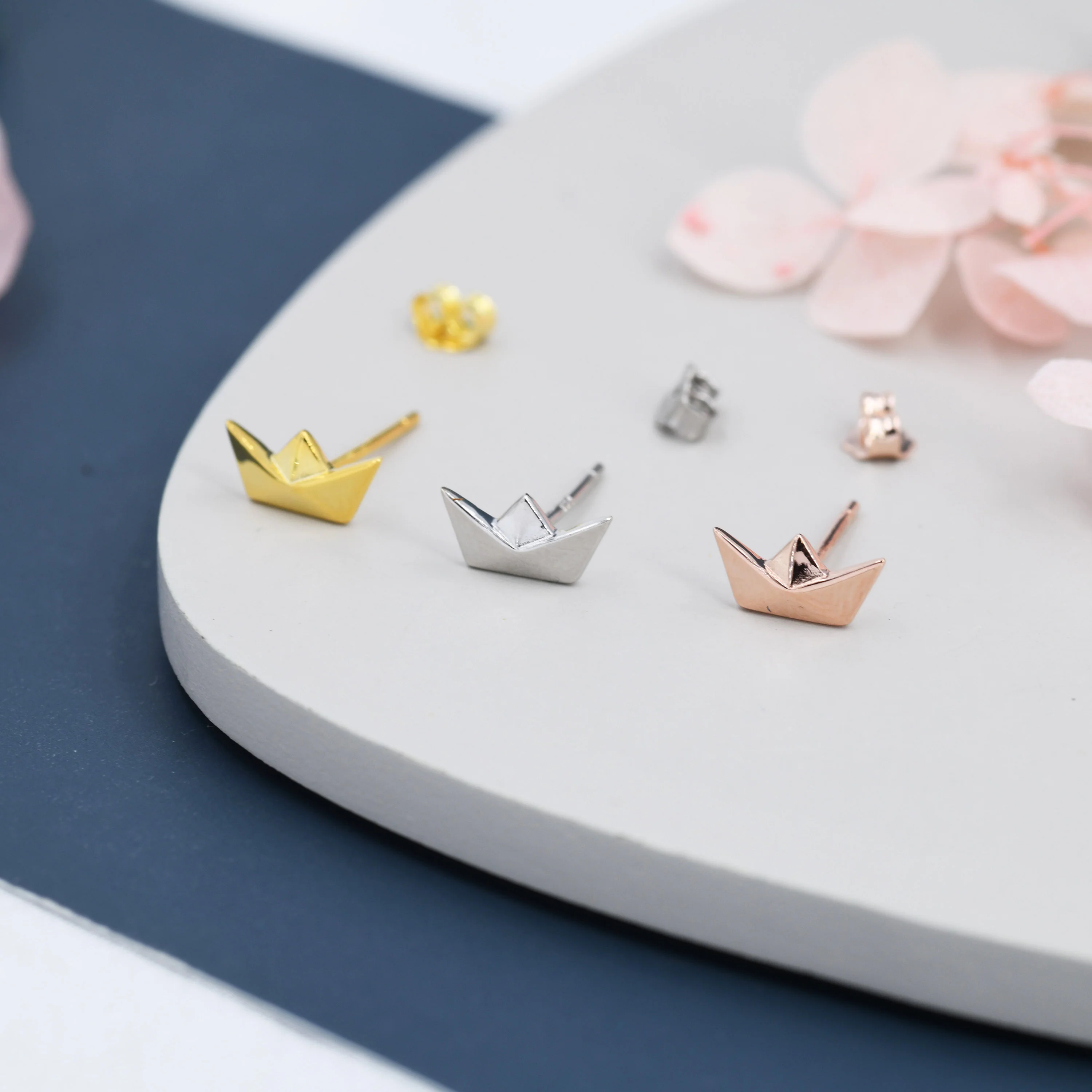Origami Paper Boat Stud Earrings in Sterling Silver, Silver, Gold or Rose Gold, Boat Earrings, Origami Earrings - Image 7