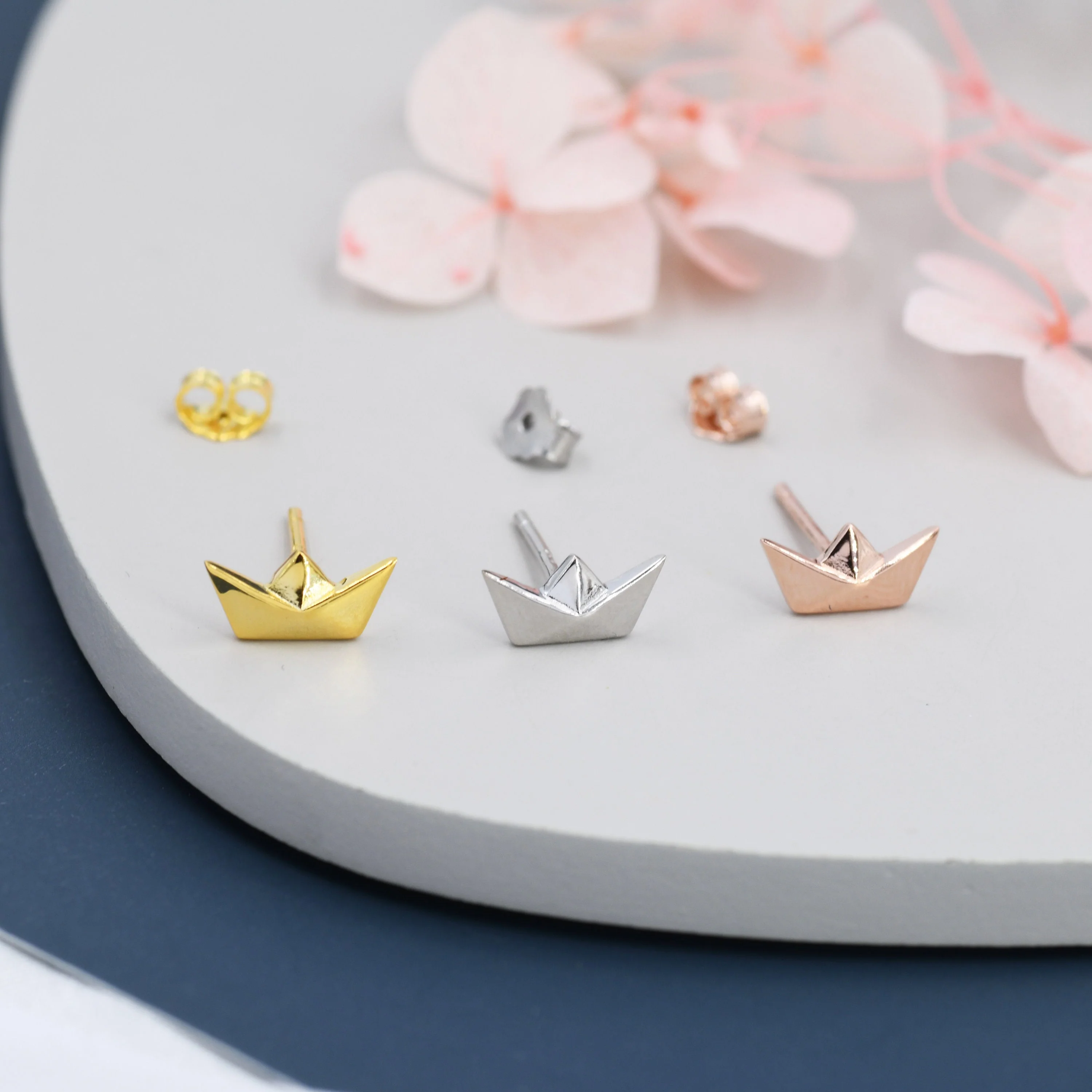 Origami Paper Boat Stud Earrings in Sterling Silver, Silver, Gold or Rose Gold, Boat Earrings, Origami Earrings - Image 8