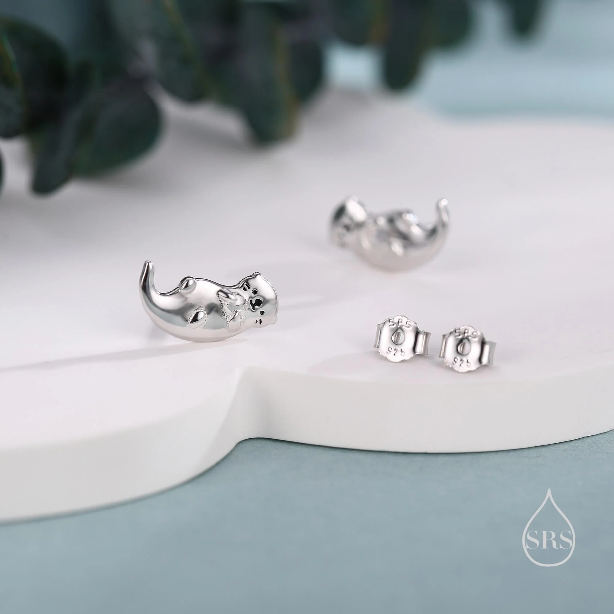 Otter Hugging Shell Stud Earrings in Sterling Silver - Silver, Gold or Rose Gold Finish - Cute Animal Earrings -  Fun, Whimsical Earrings - Image 3