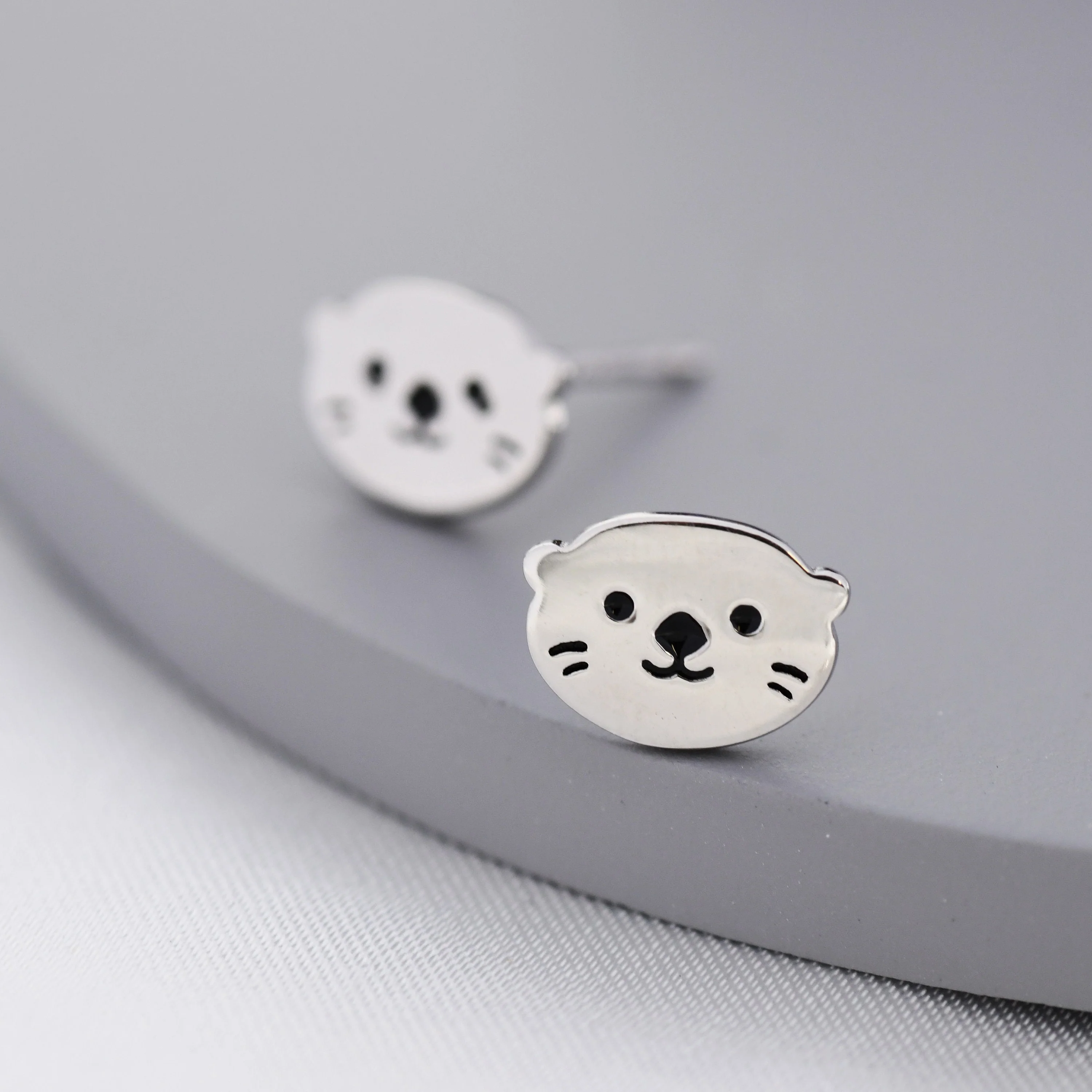 Otter Stud Earrings in Sterling Silver, Otter Head Earrings, Nature Inspired Animal Earrings - Image 4