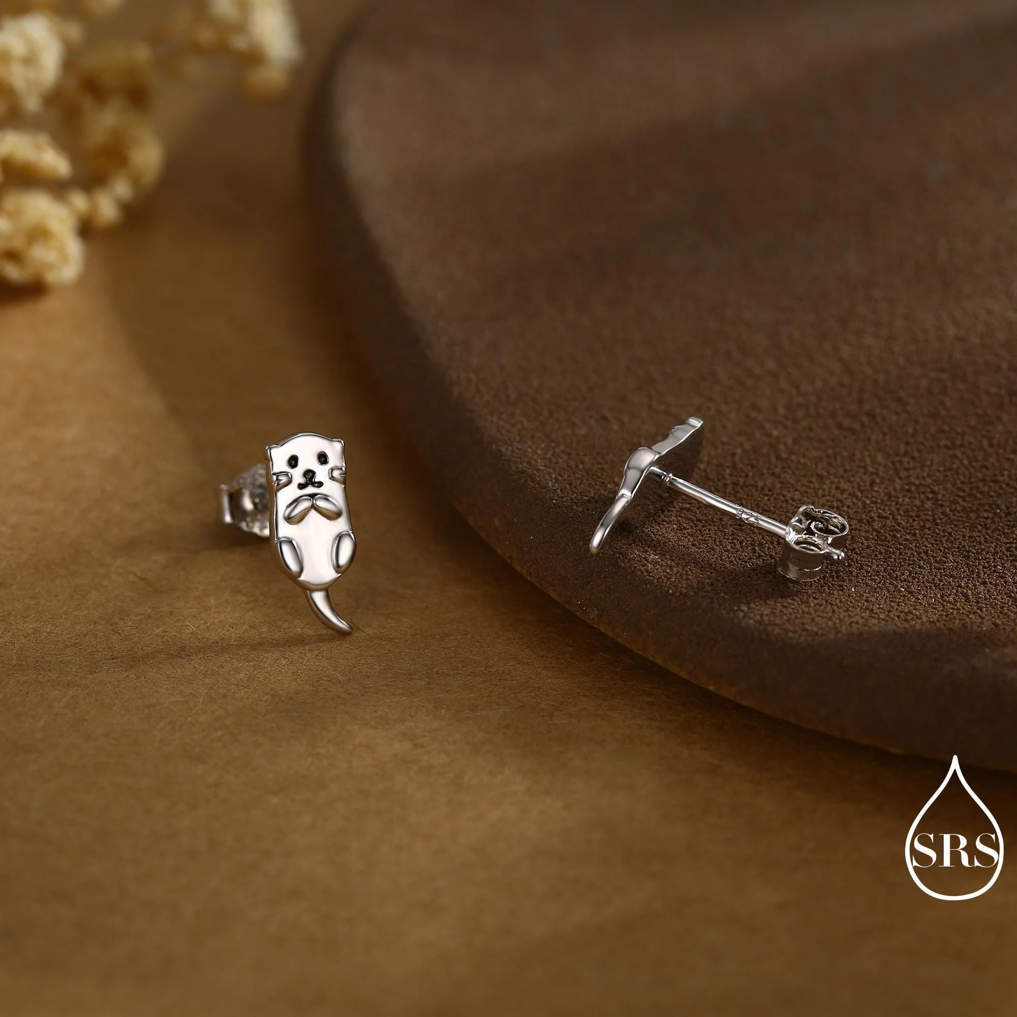 Otter Stud Earrings in Sterling Silver - Smiling Otter Earrings - Cute Animal Earrings - Fun, Whimsical - Image 3