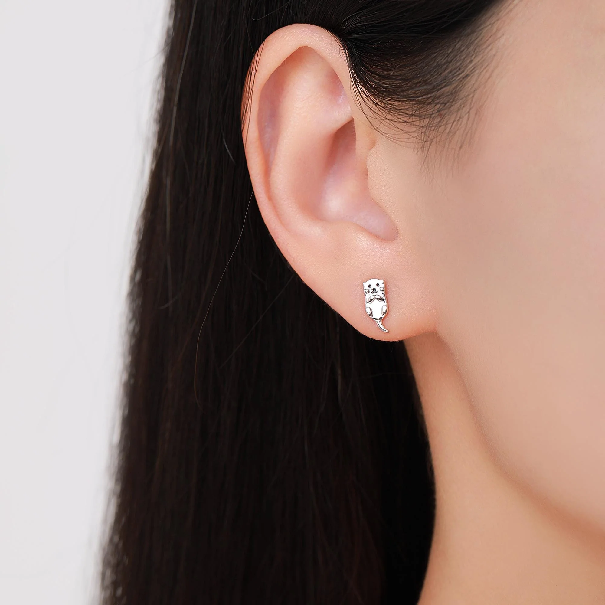 Otter Stud Earrings in Sterling Silver - Smiling Otter Earrings - Cute Animal Earrings - Fun, Whimsical - Image 4