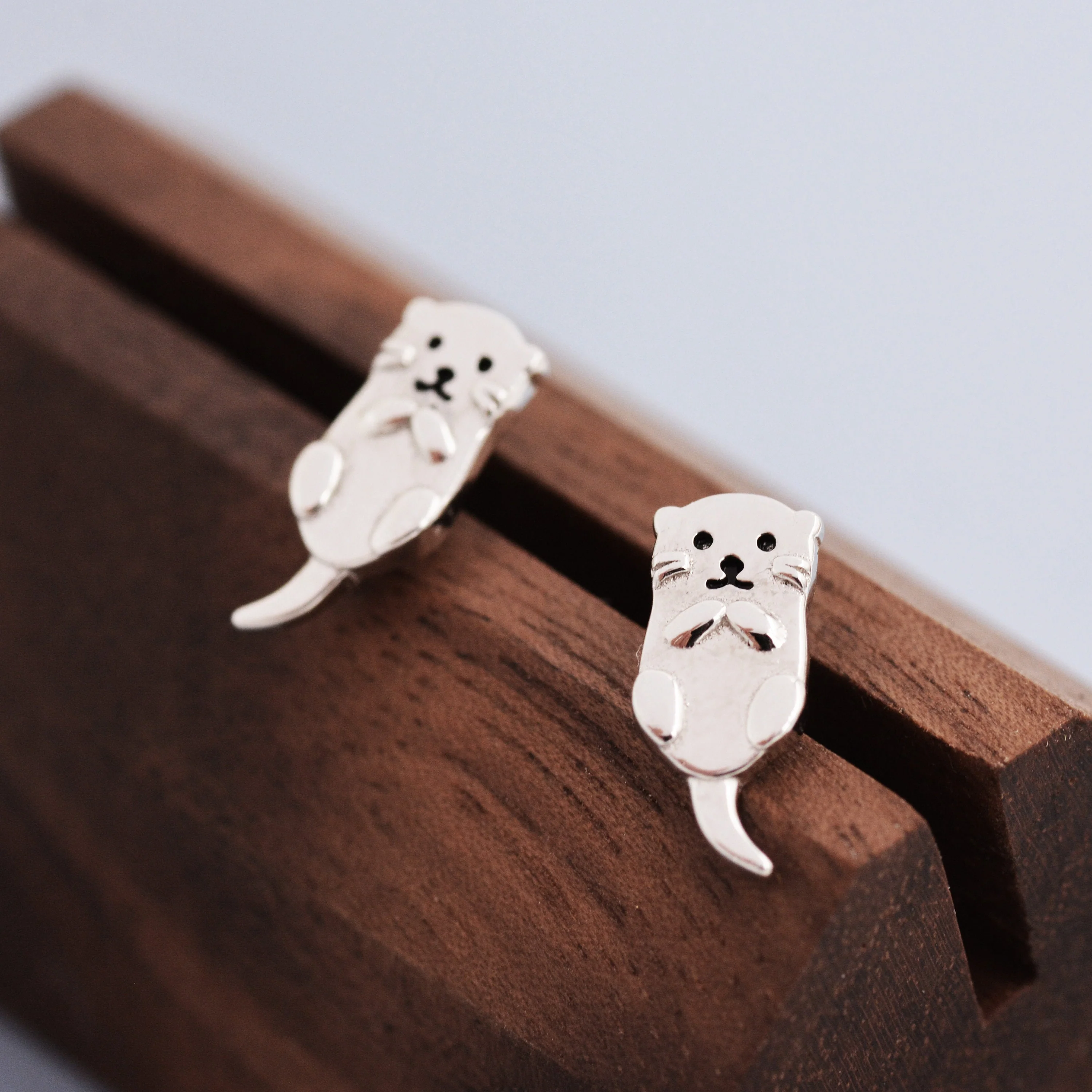 Otter Stud Earrings in Sterling Silver - Smiling Otter Earrings - Cute Animal Earrings - Fun, Whimsical - Image 5