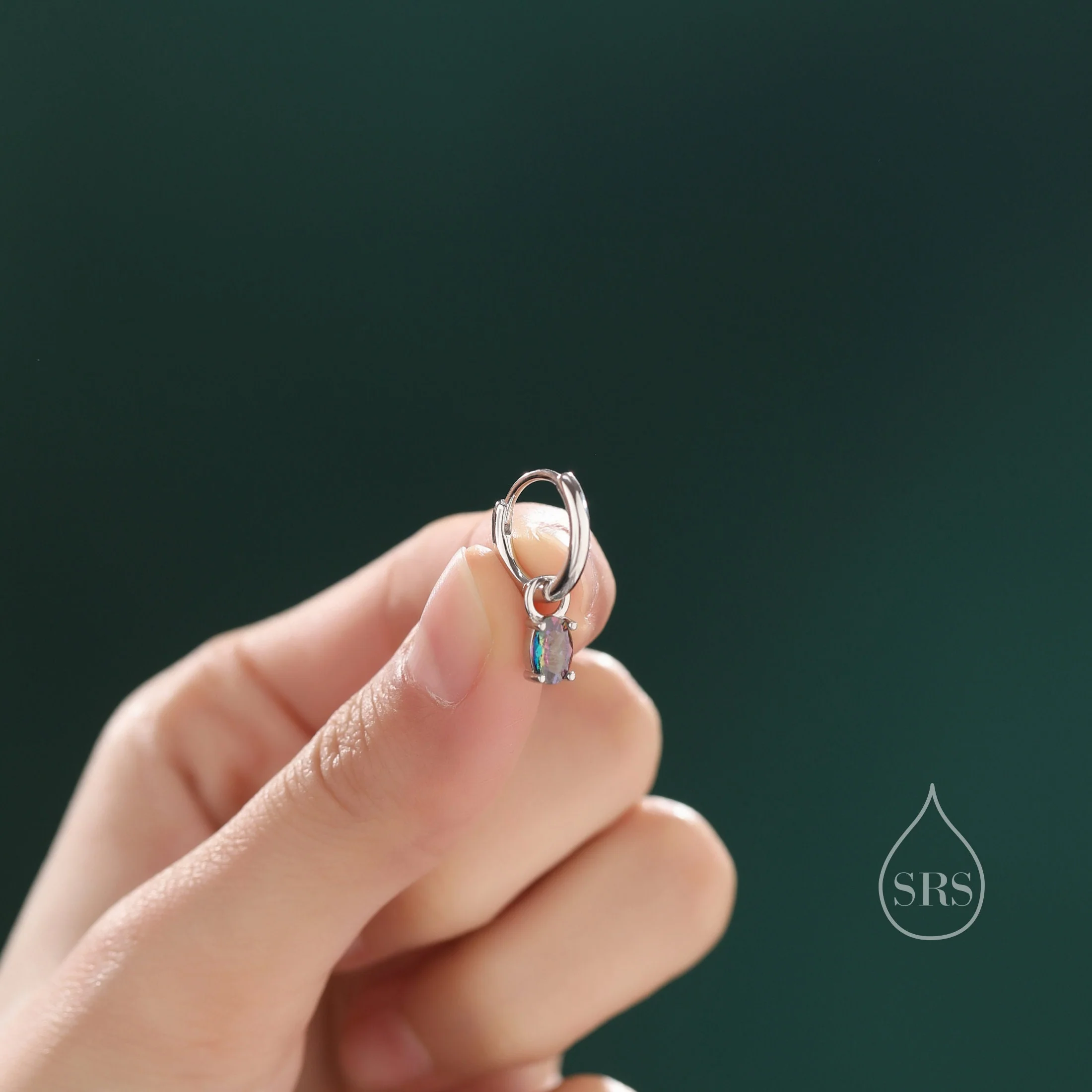 Oval Aurora Black CZ Huggie Hoop in Sterling Silver, Silver or Gold, Mystic Topaz CZ Crystal Hoop Earrings, Detachable and Interchangeable - Image 10