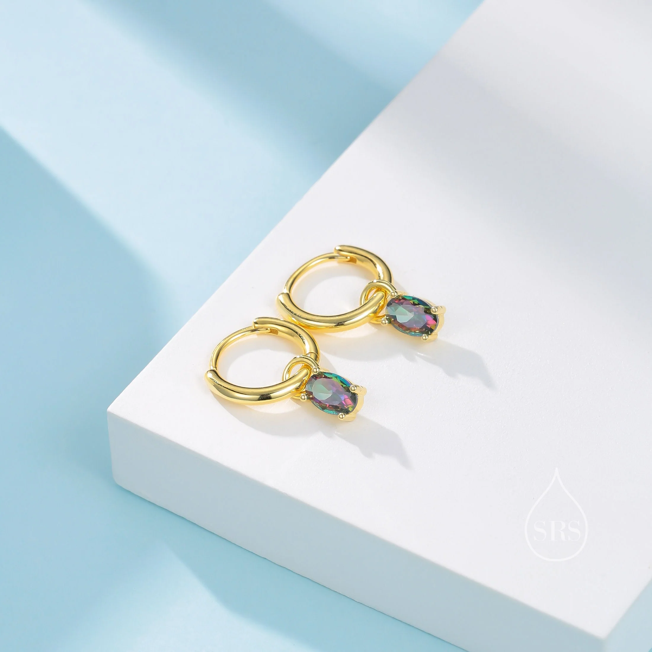 Oval Aurora Black CZ Huggie Hoop in Sterling Silver, Silver or Gold, Mystic Topaz CZ Crystal Hoop Earrings, Detachable and Interchangeable - Image 11