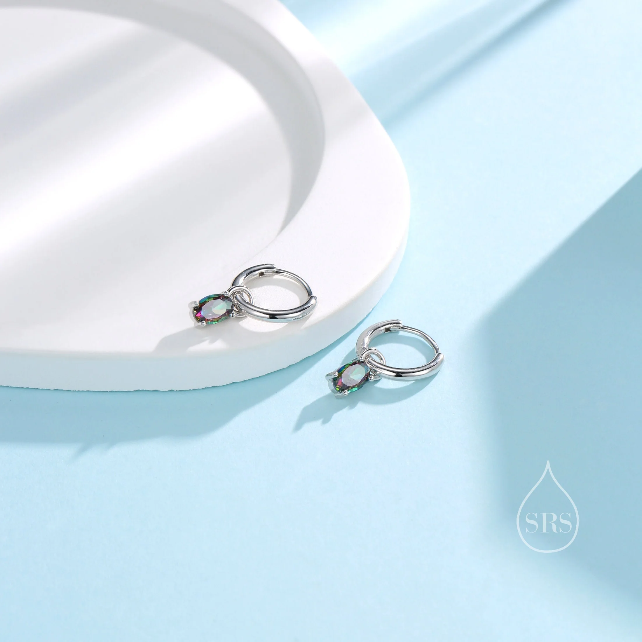 Oval Aurora Black CZ Huggie Hoop in Sterling Silver, Silver or Gold, Mystic Topaz CZ Crystal Hoop Earrings, Detachable and Interchangeable - Image 12