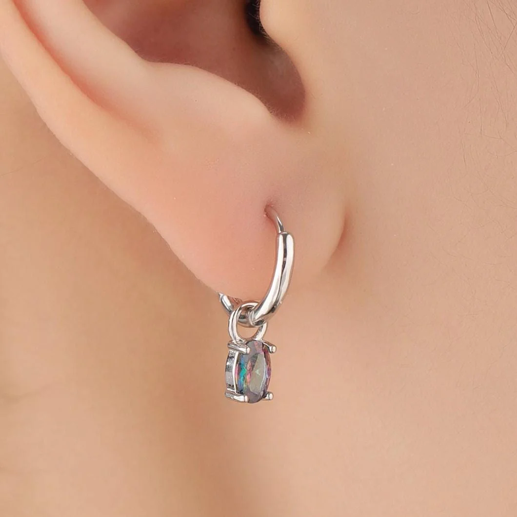 Oval Aurora Black CZ Huggie Hoop in Sterling Silver, Silver or Gold, Mystic Topaz CZ Crystal Hoop Earrings, Detachable and Interchangeable - Image 13