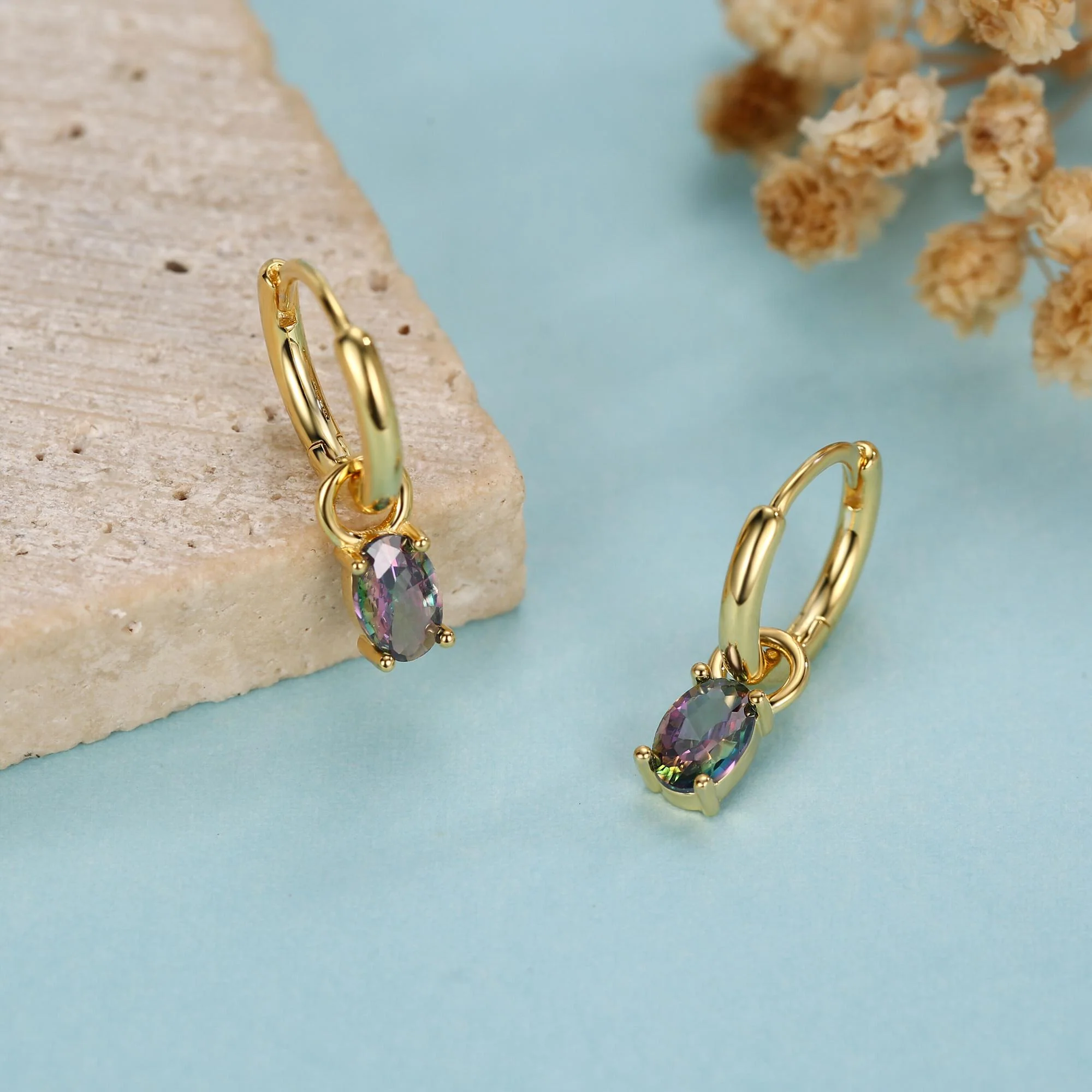Oval Aurora Black CZ Huggie Hoop in Sterling Silver, Silver or Gold, Mystic Topaz CZ Crystal Hoop Earrings, Detachable and Interchangeable - Image 6