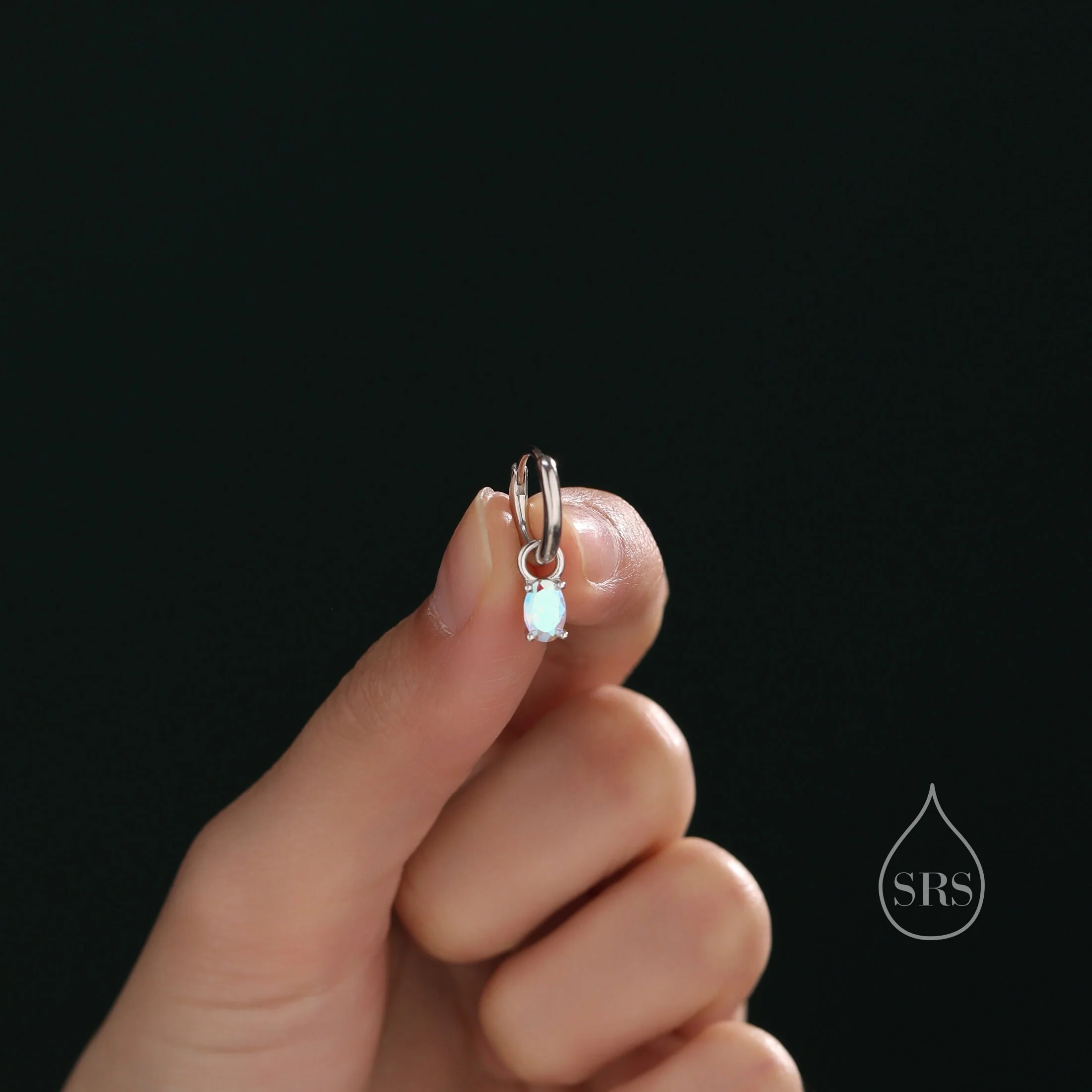 Oval Aurora CZ Huggie Hoop in Sterling Silver, Silver or Gold, Minimalist Simple AB Crystal Hoop Earrings, Detachable and Interchangeable - Image 3