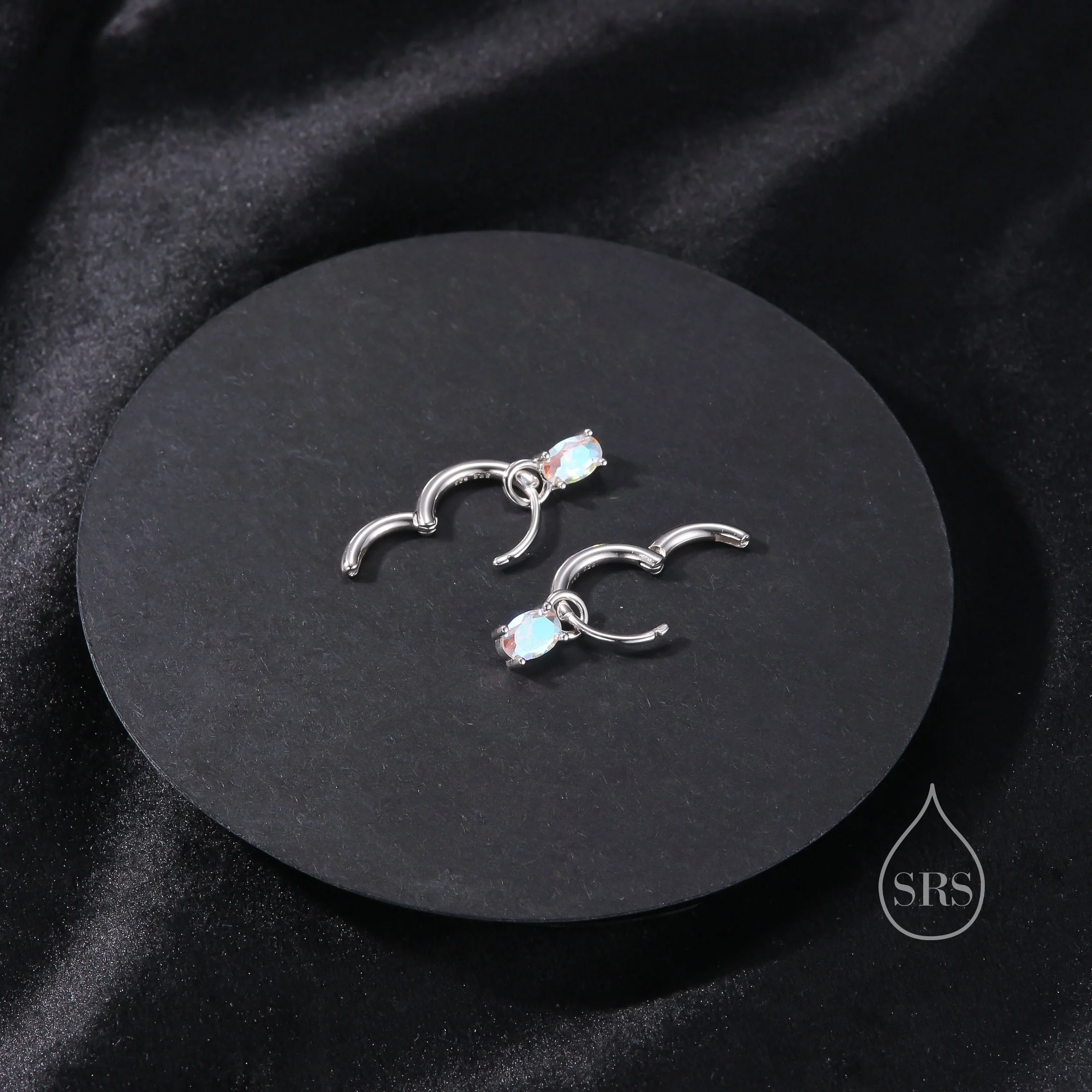 Oval Aurora CZ Huggie Hoop in Sterling Silver, Silver or Gold, Minimalist Simple AB Crystal Hoop Earrings, Detachable and Interchangeable - Image 5