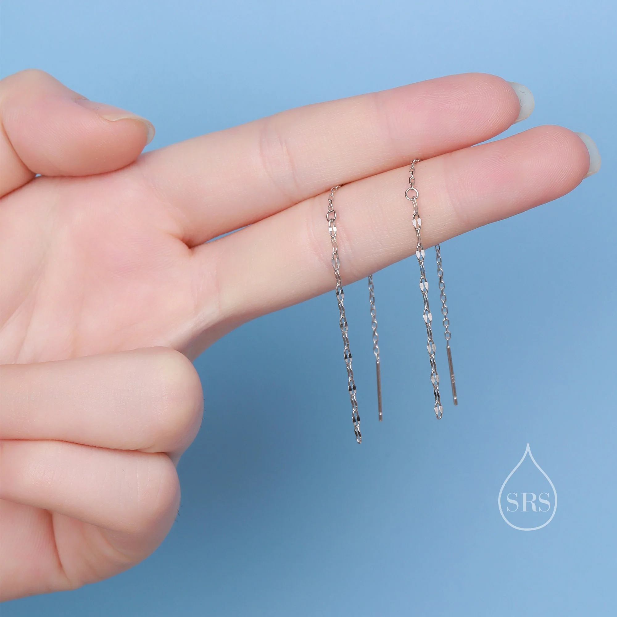 Oval Coin Chain Threader Earrings in Sterling Silver, Silver or Gold, Sparkle Chain Long Ear Threaders, Long Threaders - Image 8
