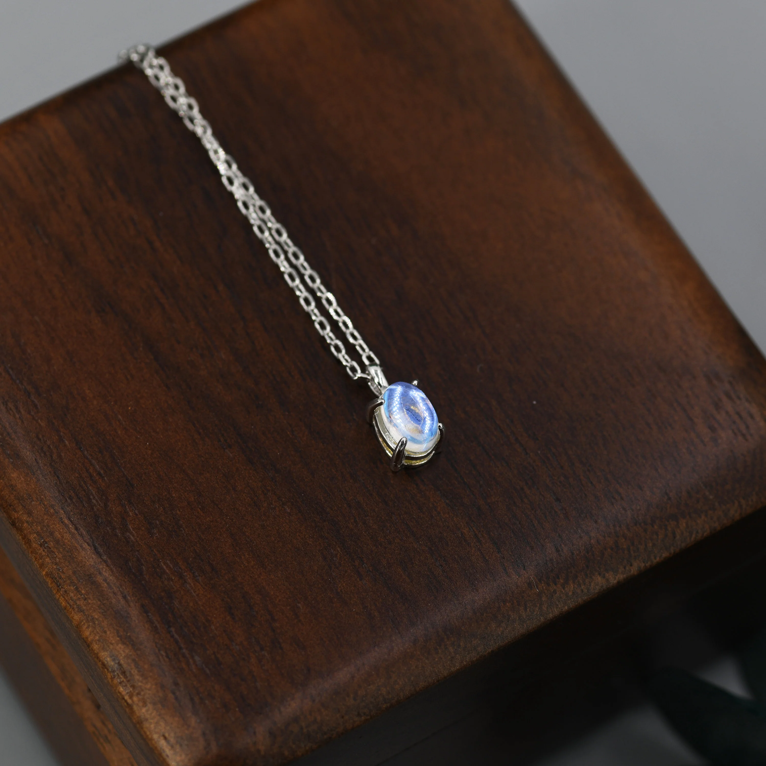 Oval Moonstone Pendant Necklace in Sterling Silver, Moonstone Necklace,  4x6mm Oval Shape Moonstone Necklace, Aurora Crystal, AB Crystal - Image 7