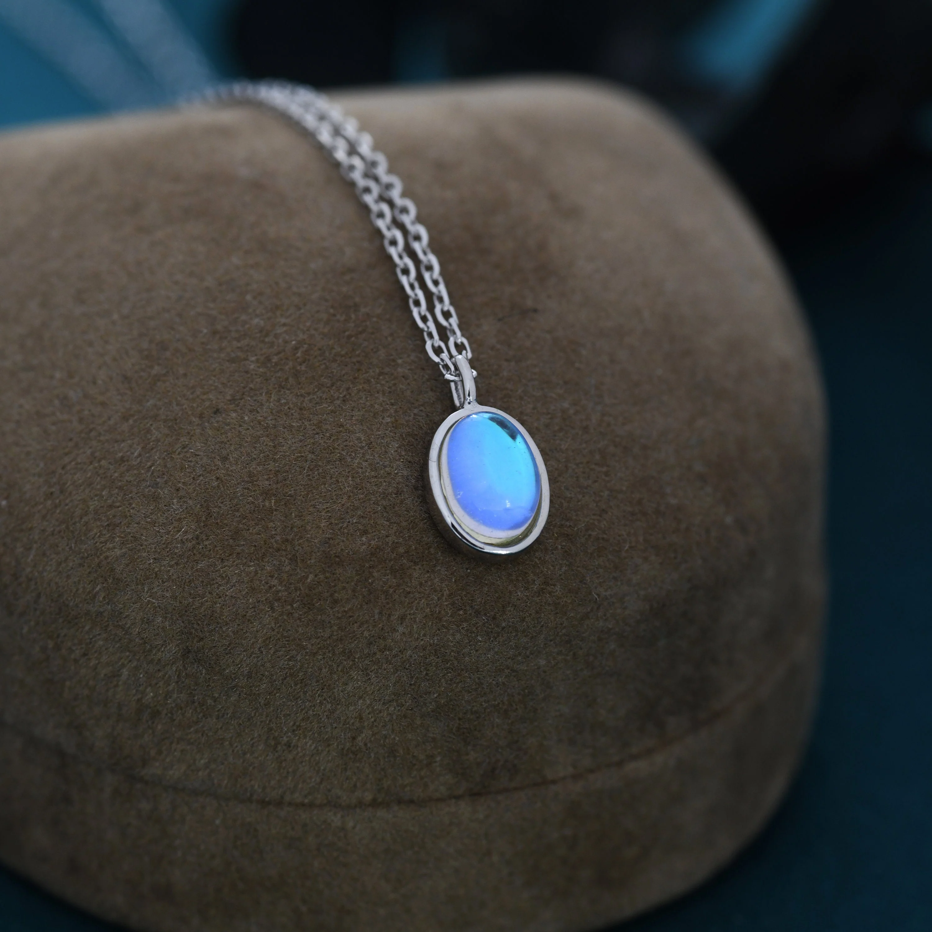 Oval Moonstone Pendant Necklace in Sterling Silver, Moonstone Necklace, Oval Shape Moonstone Necklace, Aurora Crystal, AB Crystal - Image 5