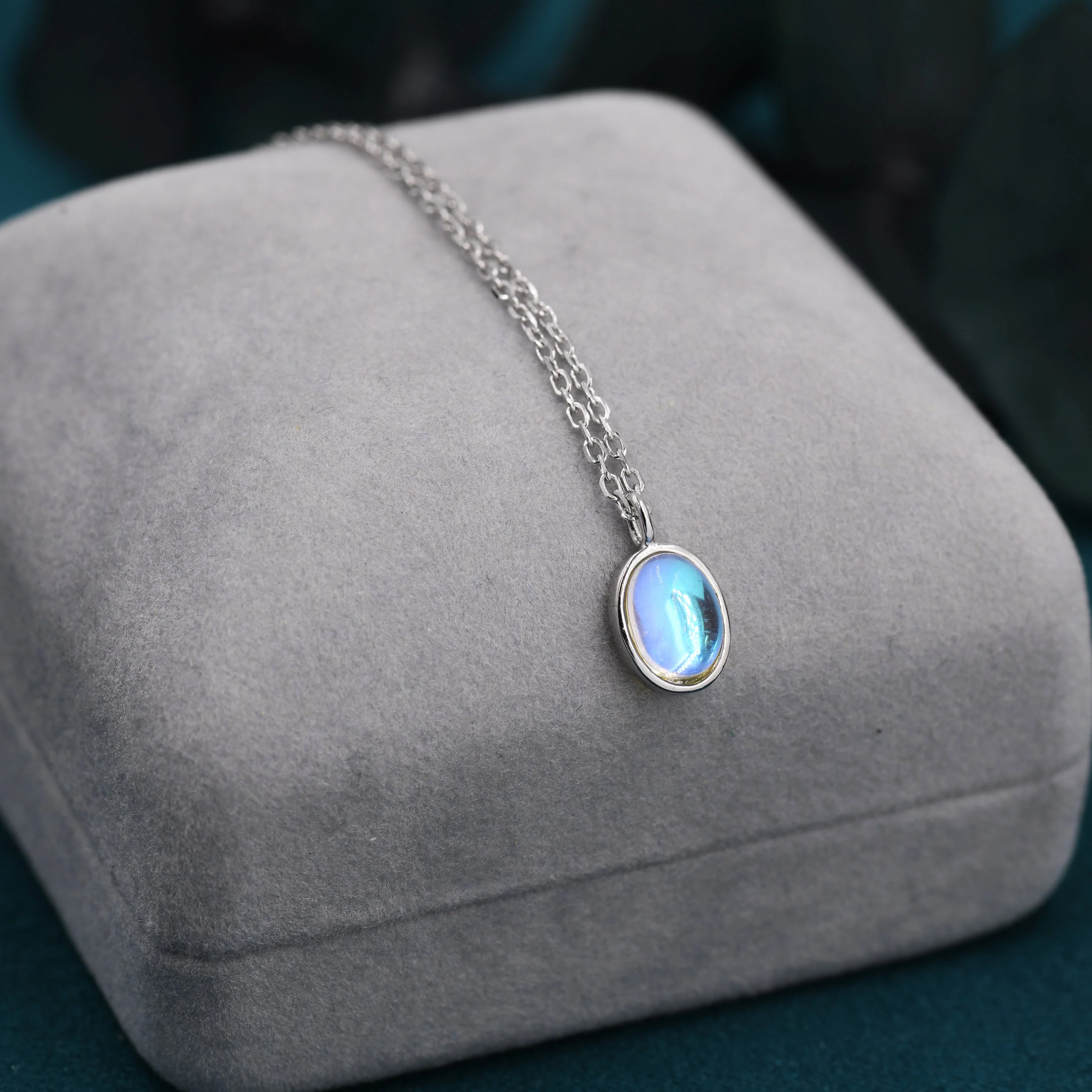 Oval Moonstone Pendant Necklace in Sterling Silver, Moonstone Necklace, Oval Shape Moonstone Necklace, Aurora Crystal, AB Crystal - Image 6
