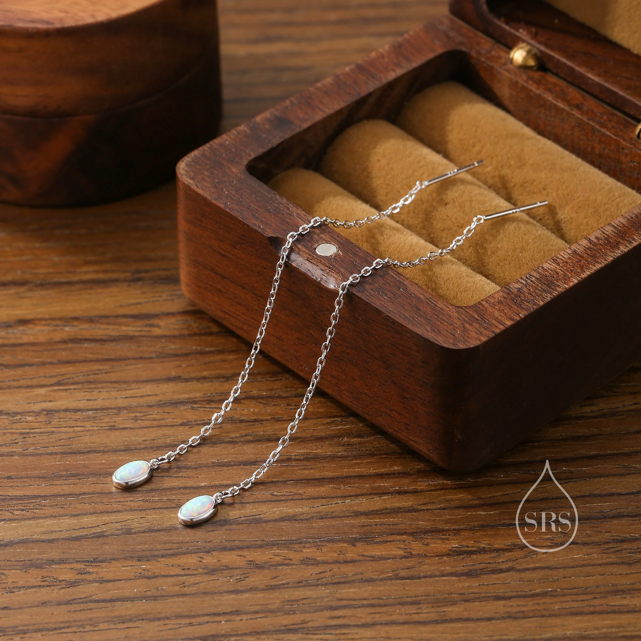 Oval Opal Threader Earrings in Sterling Silver, Silver or Gold, Opal Ear Threaders, Opal Earrings, Ear Threaders - Image 4