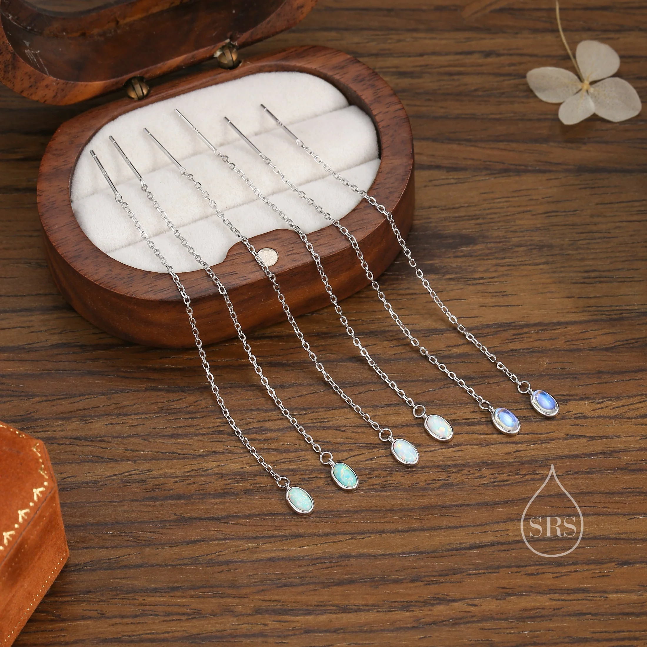 Oval Opal Threader Earrings in Sterling Silver, Silver or Gold, Opal Ear Threaders, Opal Earrings, Ear Threaders - Image 8