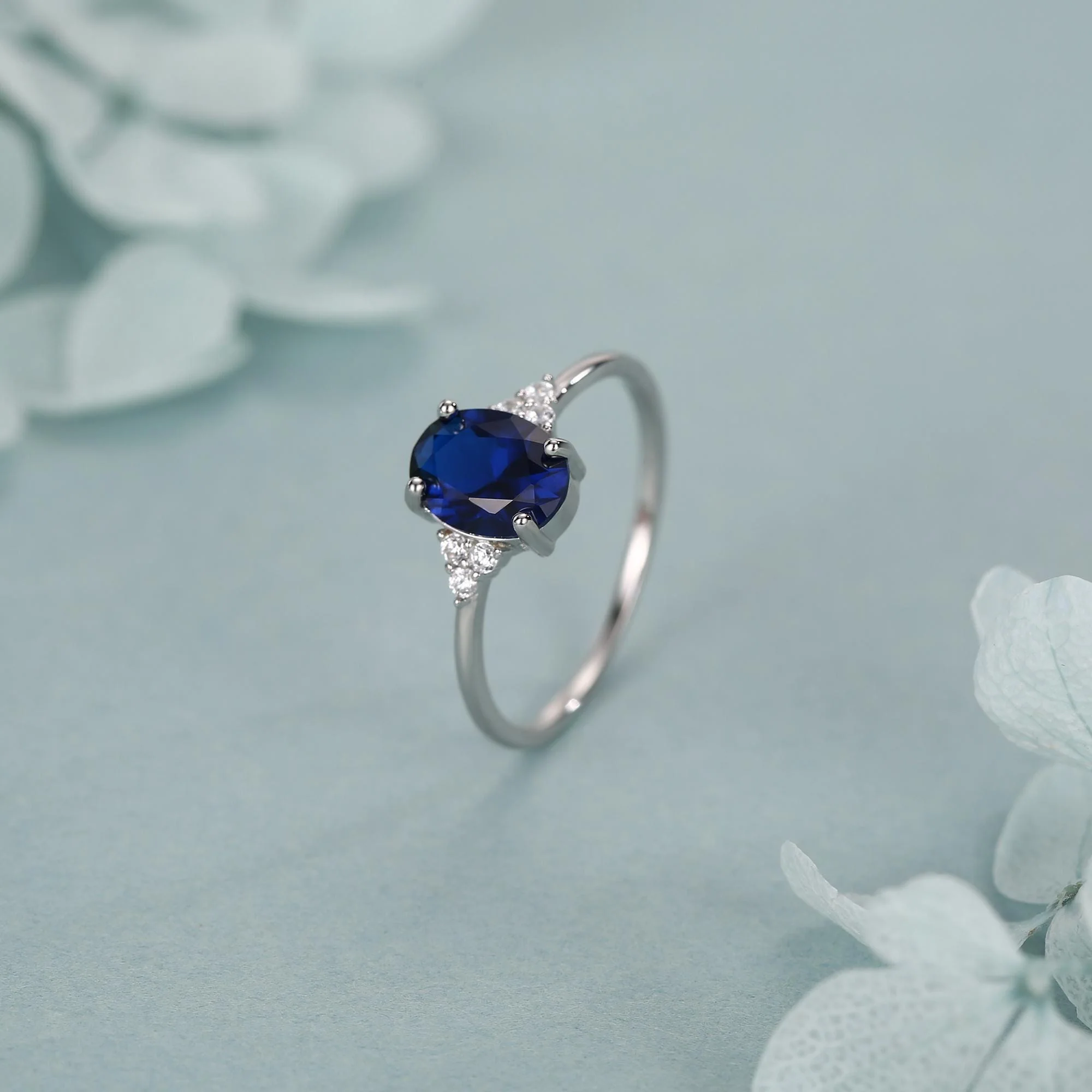 Oval Sapphire CZ Ring in Sterling Silver, Simulated Sapphire Ring, Vintage Inspired Design, US 5 - 8 - Image 4