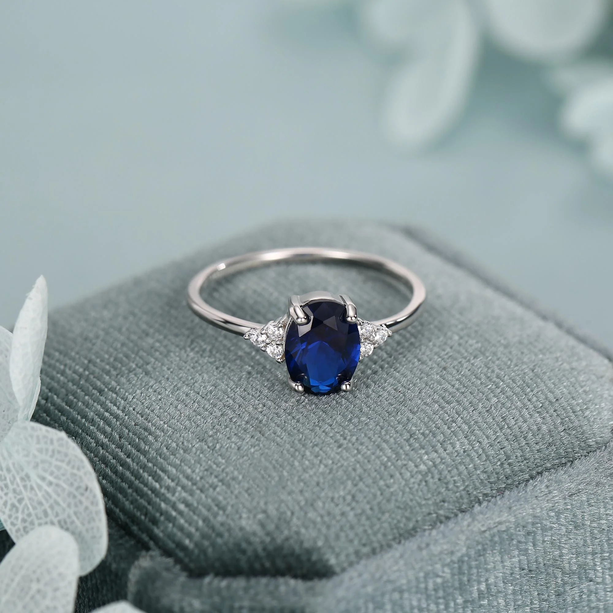 Oval Sapphire CZ Ring in Sterling Silver, Simulated Sapphire Ring, Vintage Inspired Design, US 5 - 8 - Image 5