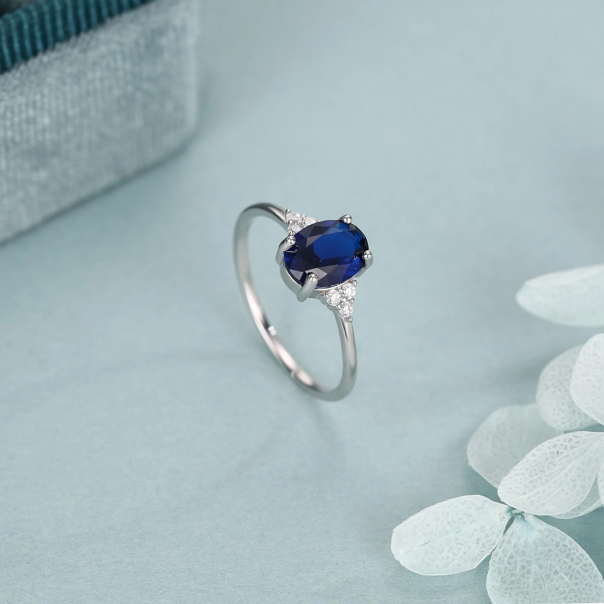 Oval Sapphire CZ Ring in Sterling Silver, Simulated Sapphire Ring, Vintage Inspired Design, US 5 - 8 - Image 8