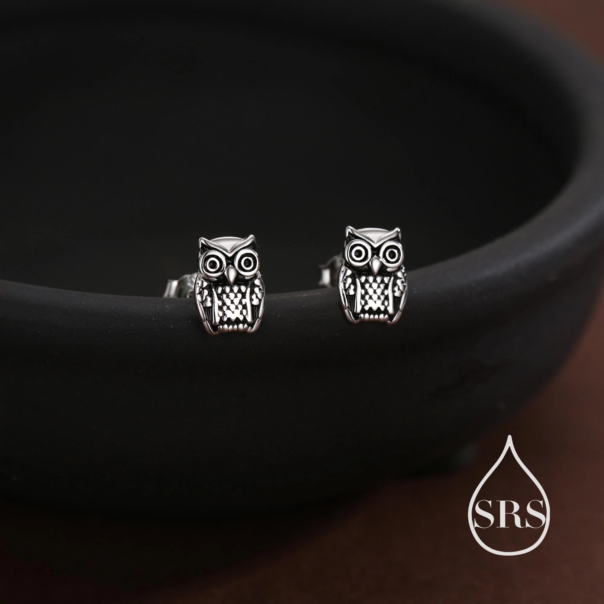 Owl Stud Earrings in Sterling Silver, Oxidised Silver Finish, Silver Animal Earrings, Nature Inspired Jewellery - Image 4