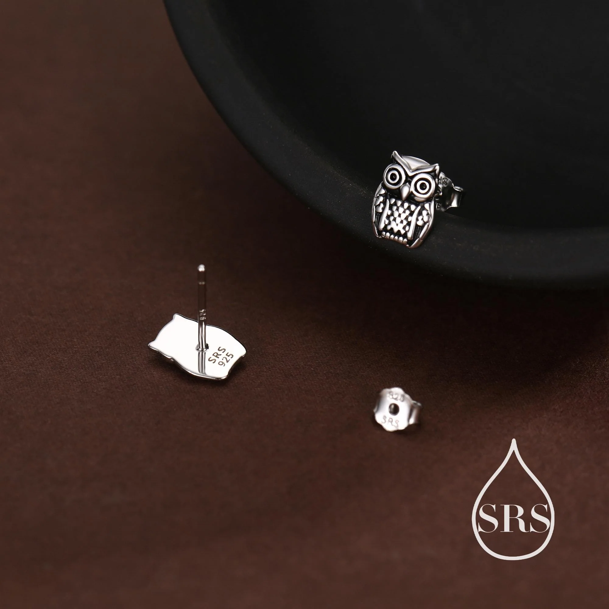 Owl Stud Earrings in Sterling Silver, Oxidised Silver Finish, Silver Animal Earrings, Nature Inspired Jewellery - Image 5