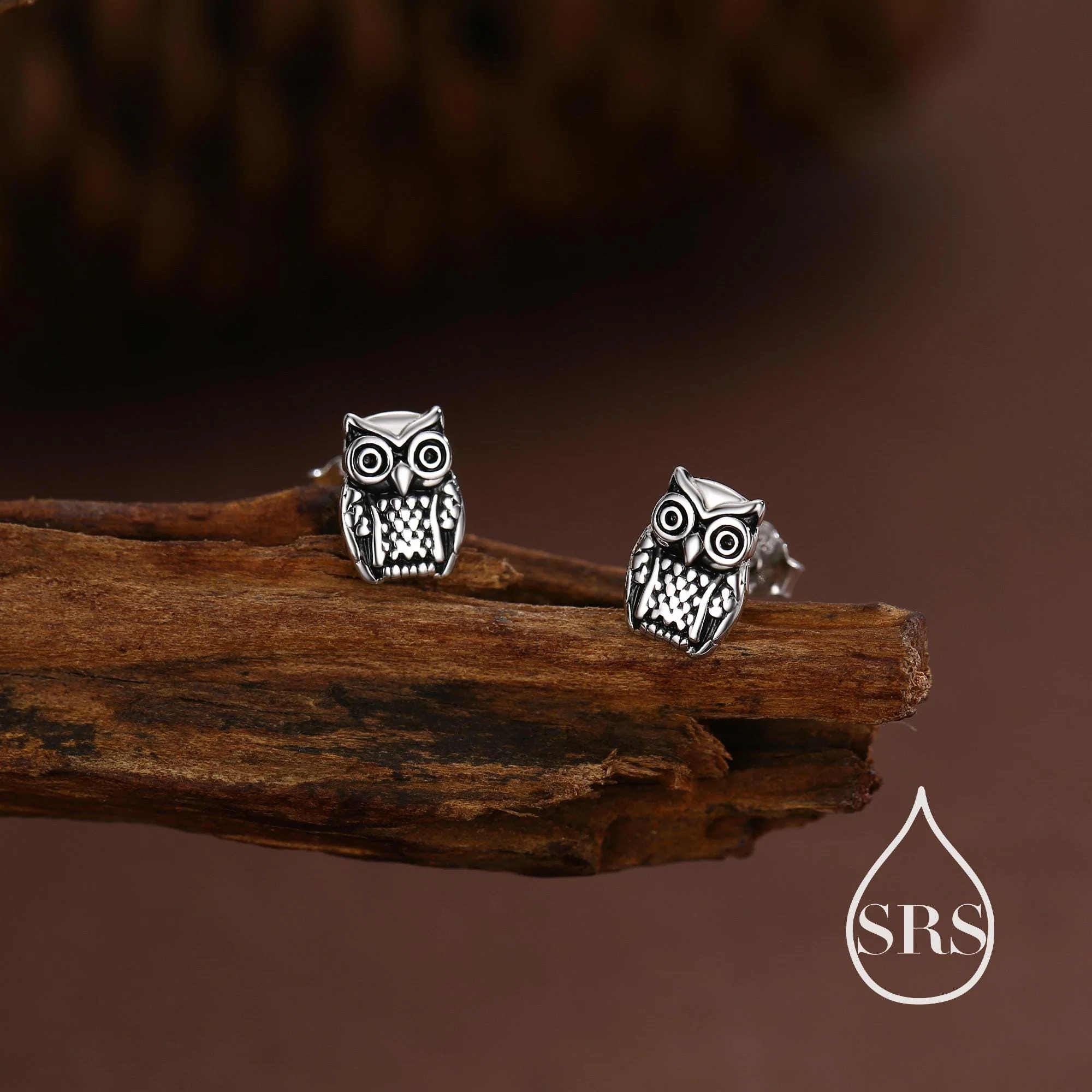 Owl Stud Earrings in Sterling Silver, Oxidised Silver Finish, Silver Animal Earrings, Nature Inspired Jewellery - Image 7
