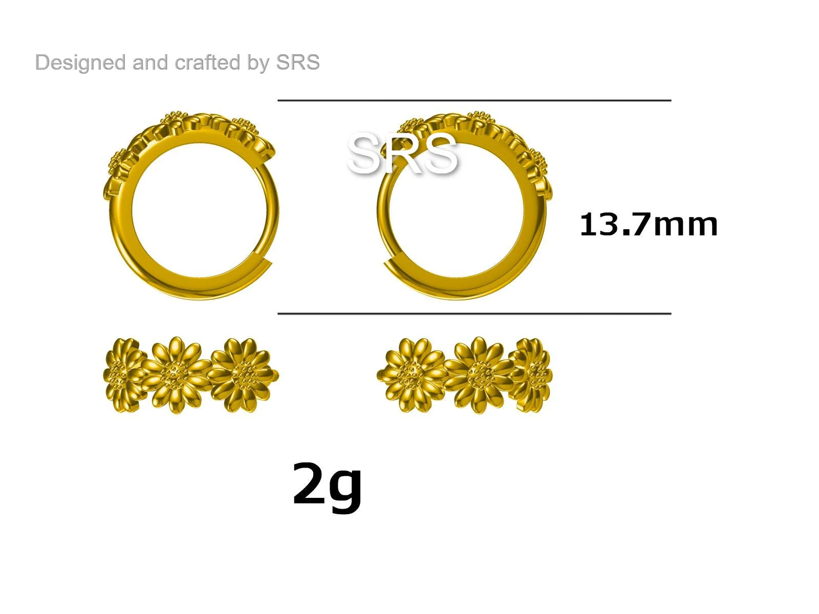 Oxidised Silver Daisy Flower Chain Huggie Hoop in Sterling Silver - Image 7