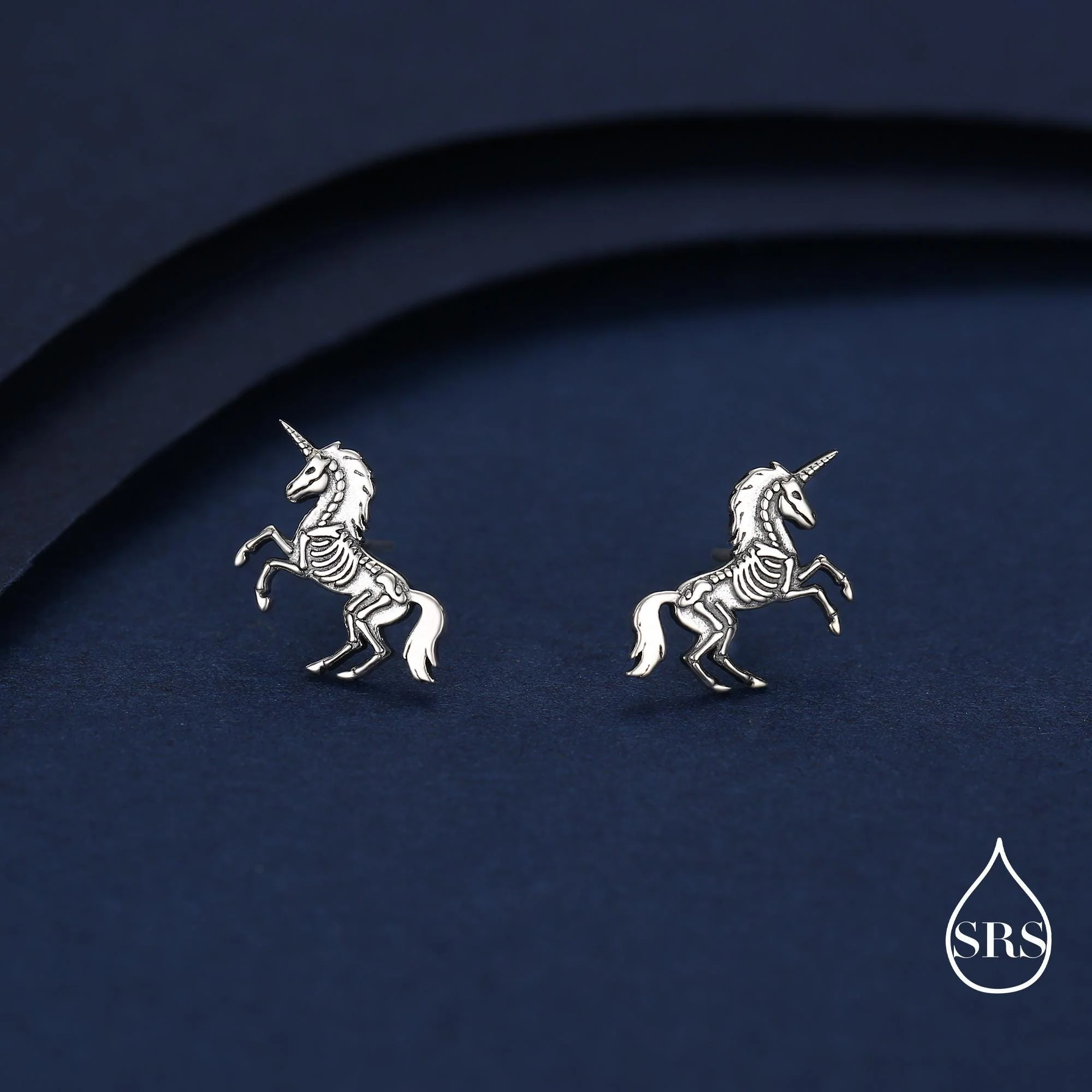 Oxidised Sterling Silver Unicorn Fossil Stud Earrings - Image 4