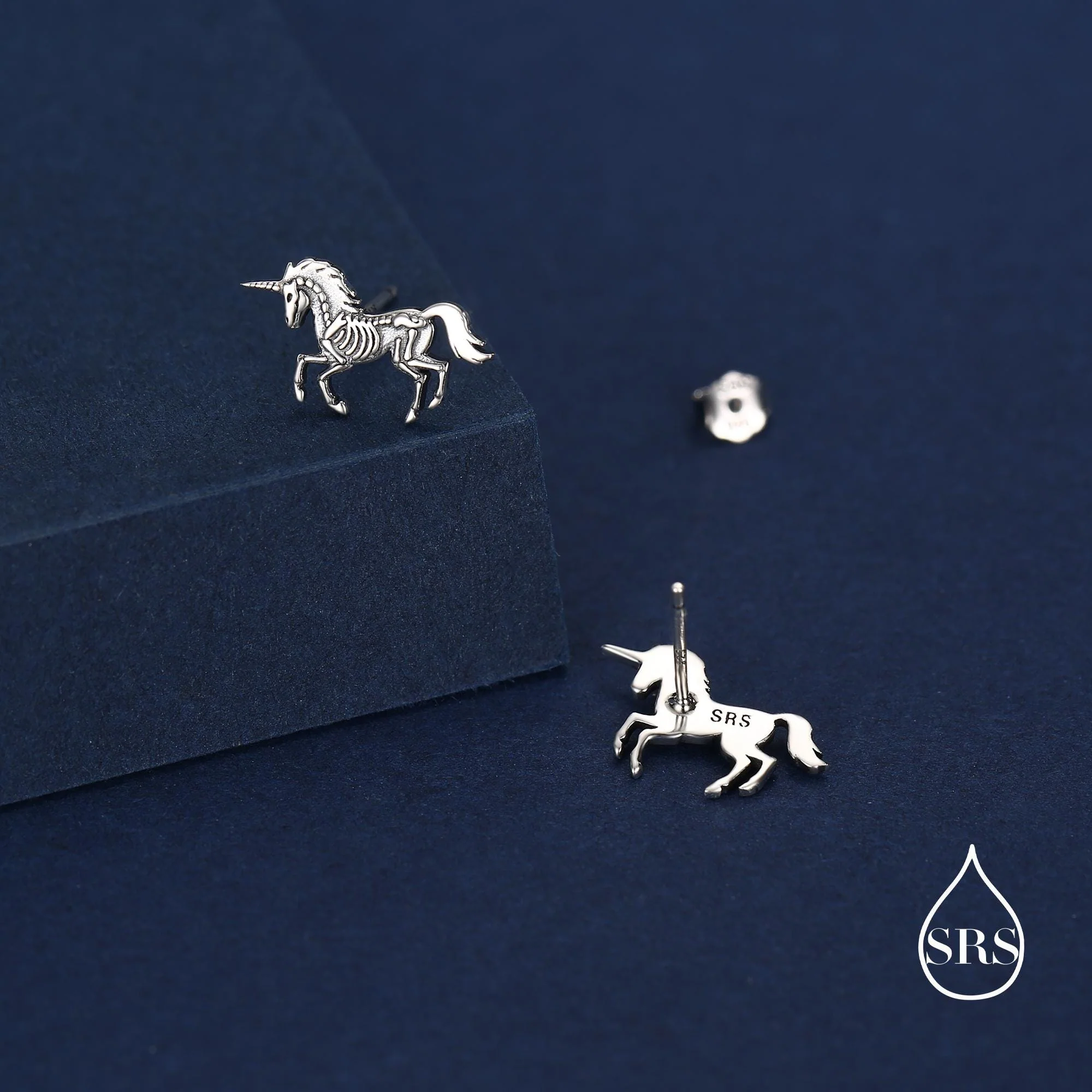 Oxidised Sterling Silver Unicorn Fossil Stud Earrings - Image 5