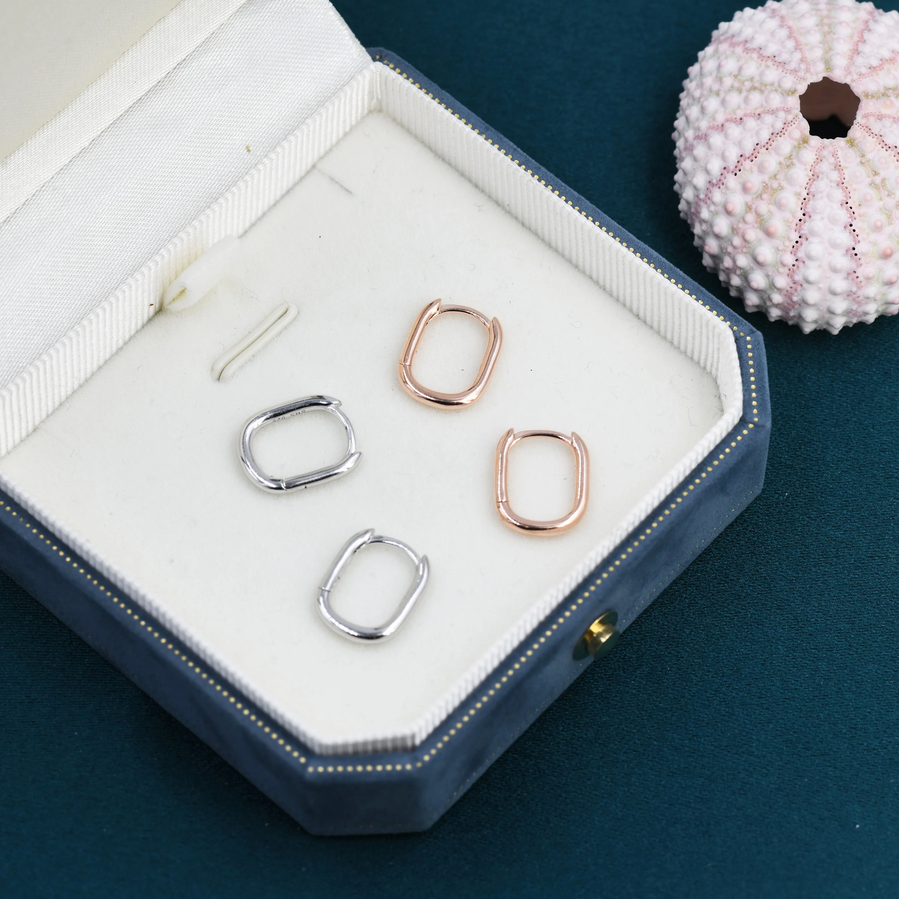 Pair of Mini Rectangular Hoop Earrings in Sterling Silver, Oval Hoop Earrings,  Silver or Rose Gold, Square Hoop Earrings - Image 4