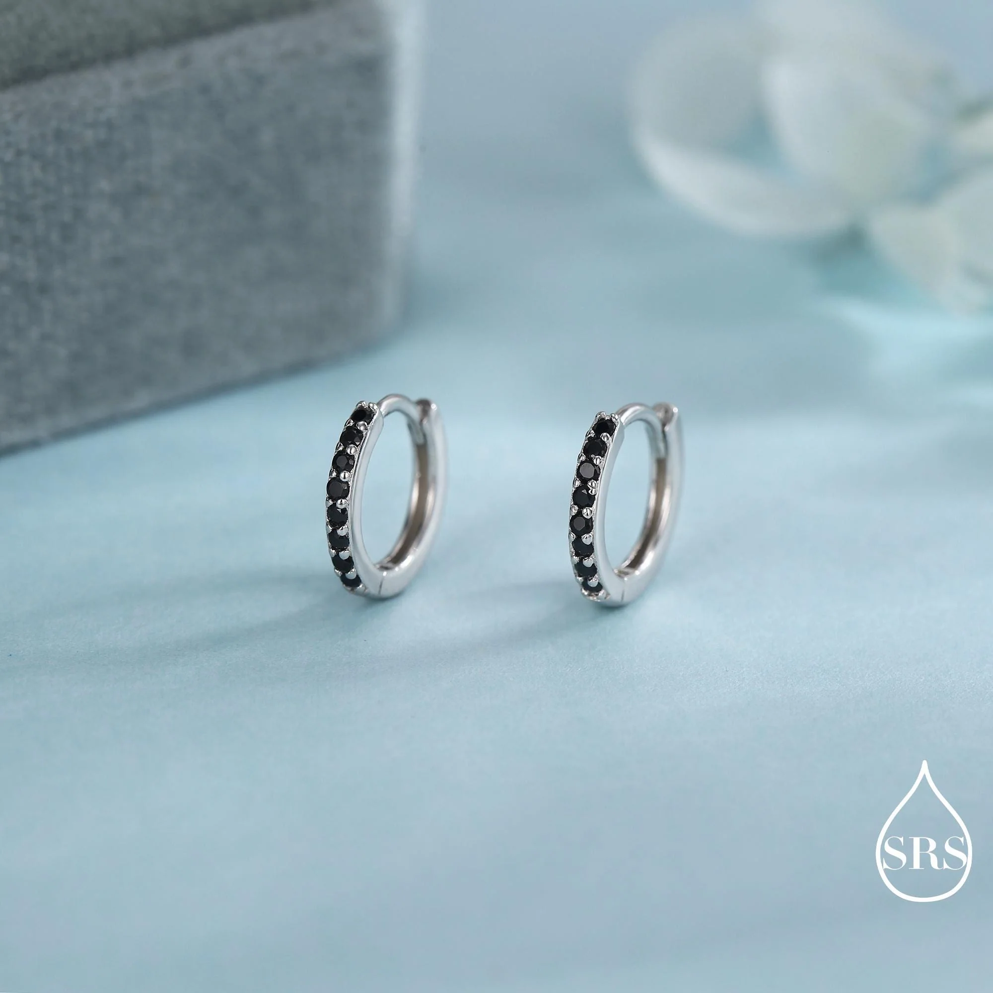 Pair of Minimalist Huggie Hoop Earrings in Sterling Silver with Sparkling CZ Crystals, Simple Hoop Earrings - Image 9