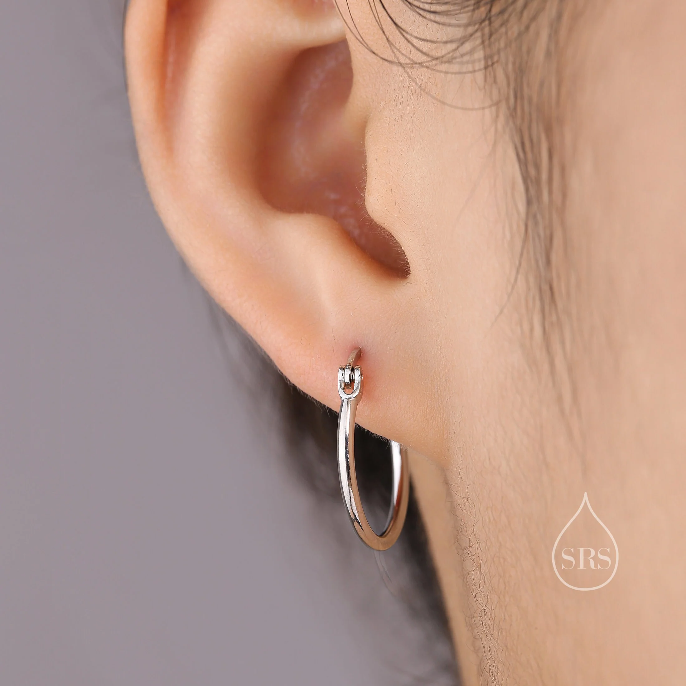 Pair of Minimalist Huggie Hoop Earrings in Sterling Silver, Plain Hoop Earrings , Two Sizes Available, Simple Hoop Earrings - Image 5