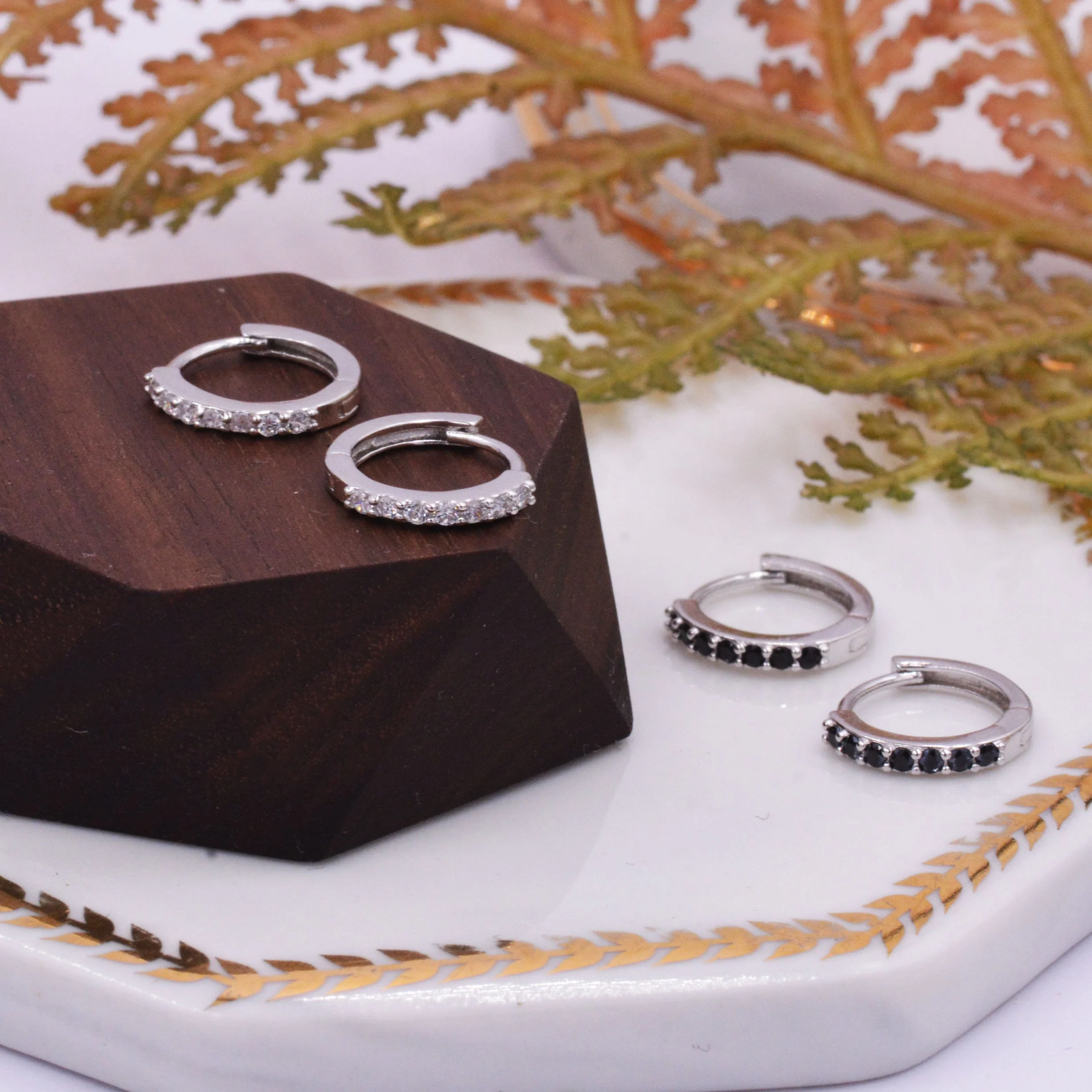 Pair of Minimalist Huggie Hoop Earrings in Sterling Silver with Sparkling CZ Crystals, Simple Hoop Earrings - Image 8