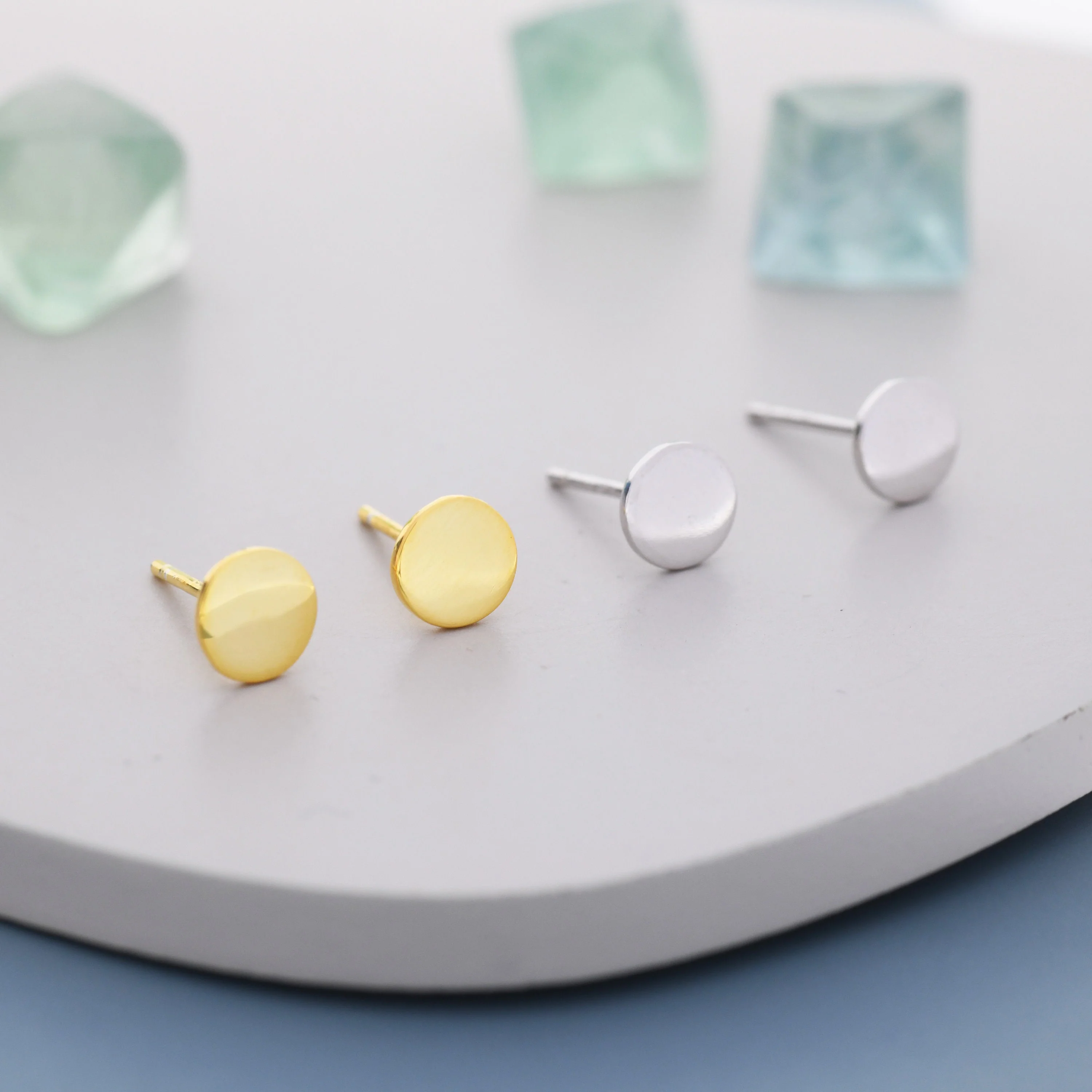 Pair of Round Dot Stud Earrings in Sterling Silver, Available in 4mm, 5mm and 6mm, Silver or Gold, Dainty Earrings, Stacking Earrings - Image 5