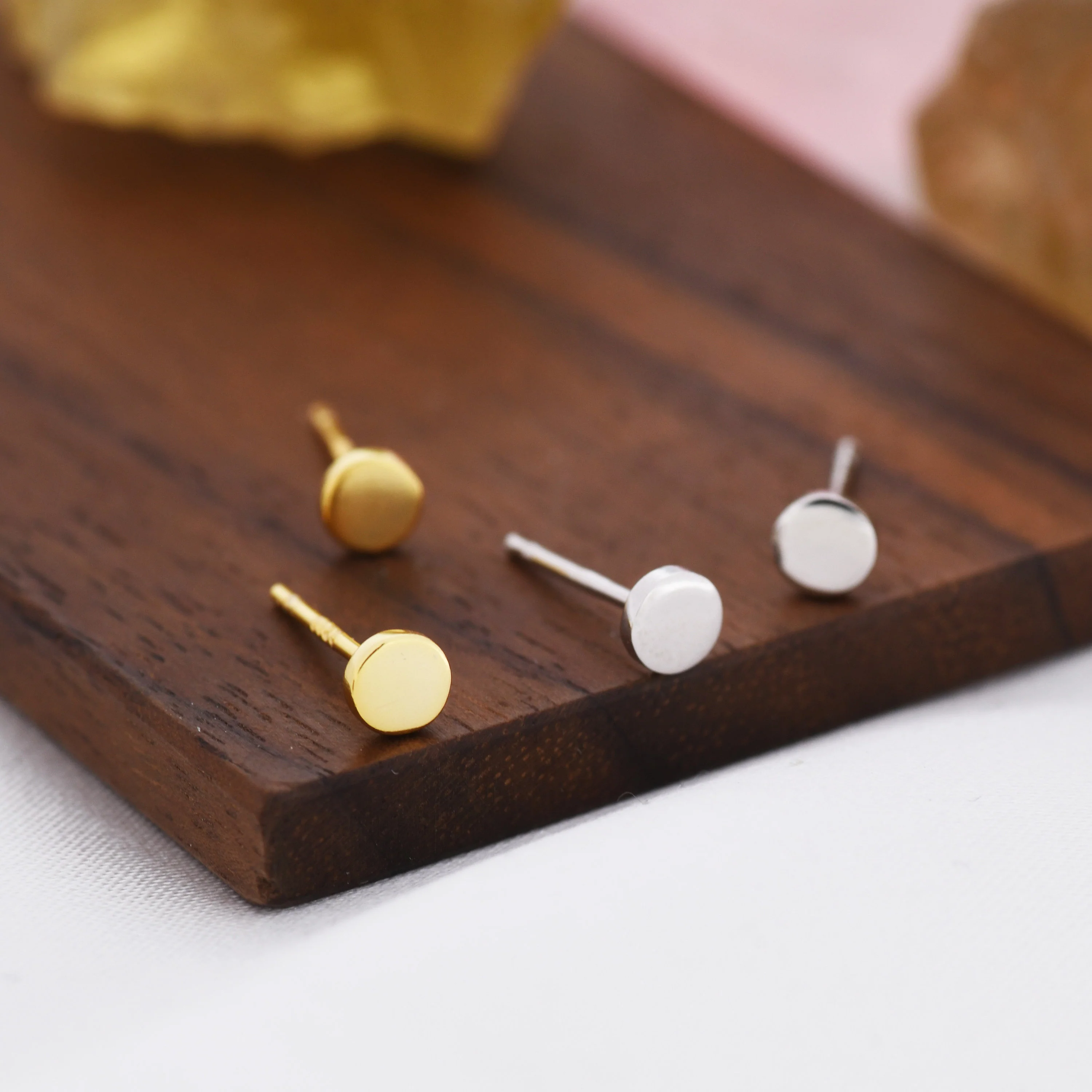 Pair of Round Dot Stud Earrings in Sterling Silver, Available in 4mm, 5mm and 6mm, Silver or Gold, Dainty Earrings, Stacking Earrings - Image 8