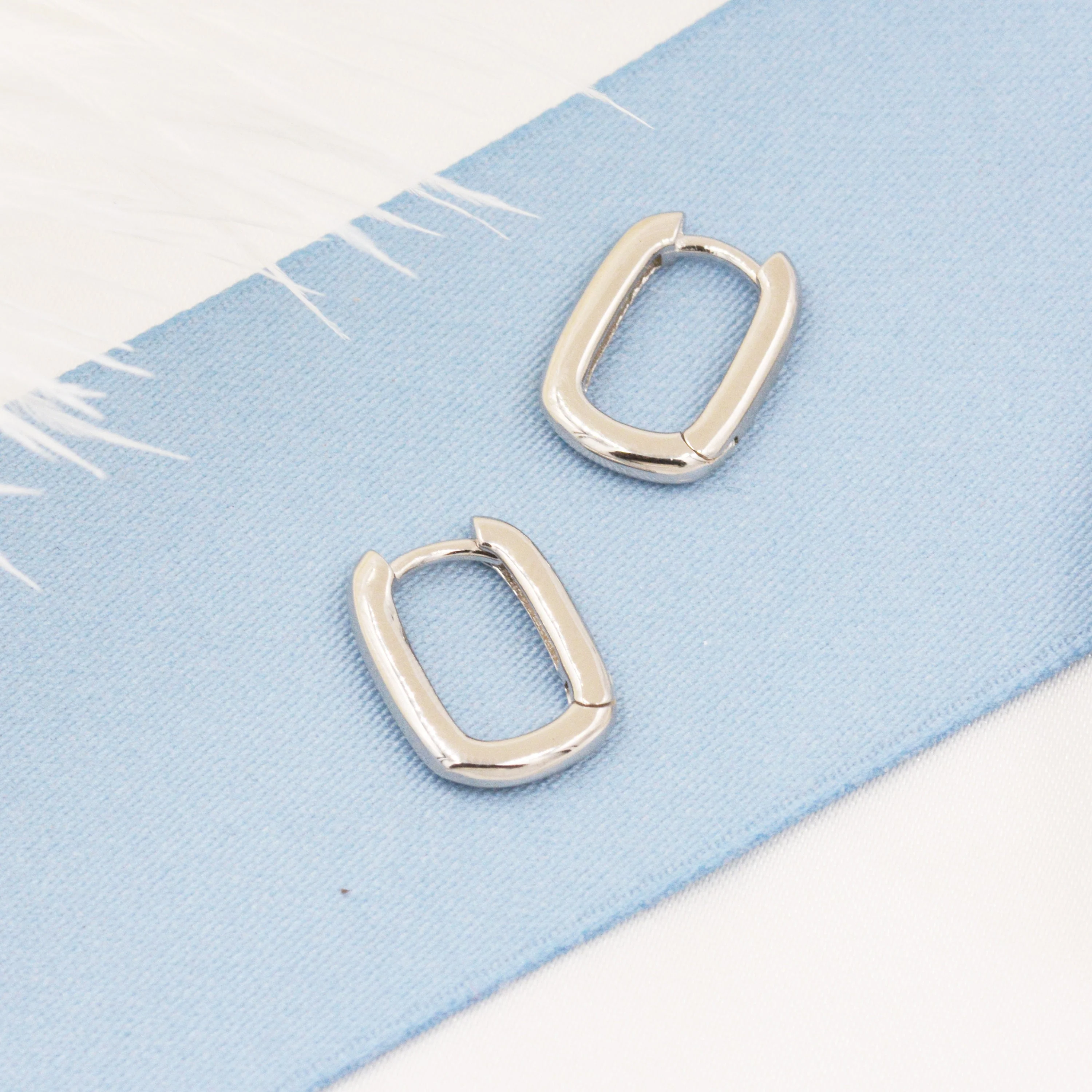 Pair of Small Rectangular Hoop Earrings in Sterling Silver, Oval Hoop Earrings, Chunky Hoop Earrings, Silver or Gold, Square Hoop Earrings - Image 5