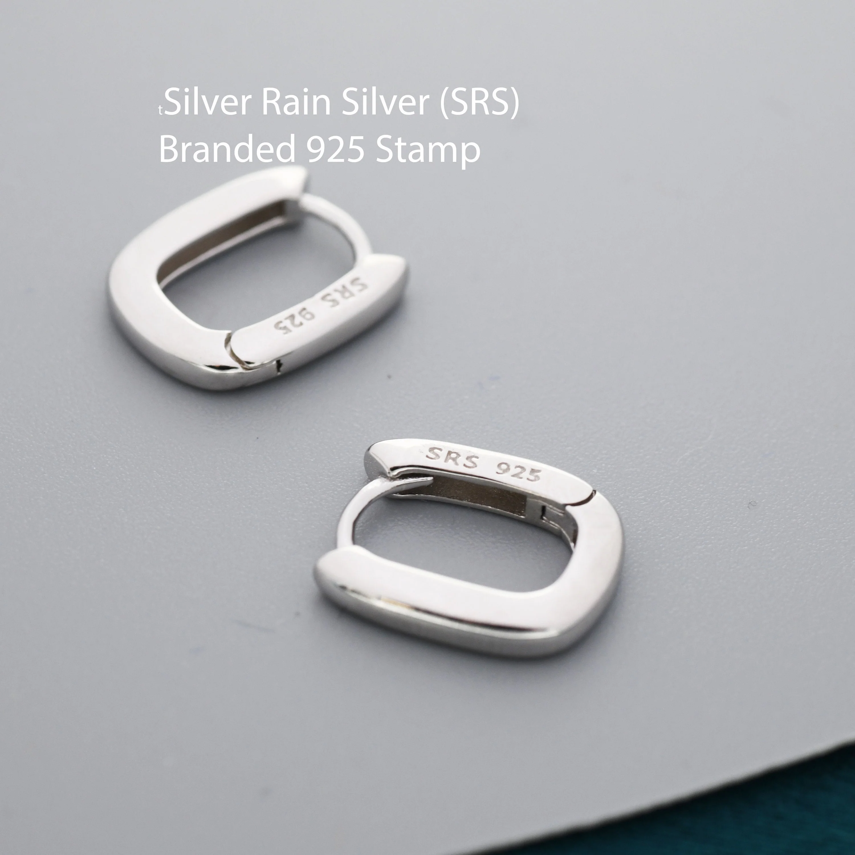 Pair of Small Rectangular Hoop Earrings in Sterling Silver, Oval Hoop Earrings, Chunky Hoop Earrings, Silver or Gold, Square Hoop Earrings - Image 8