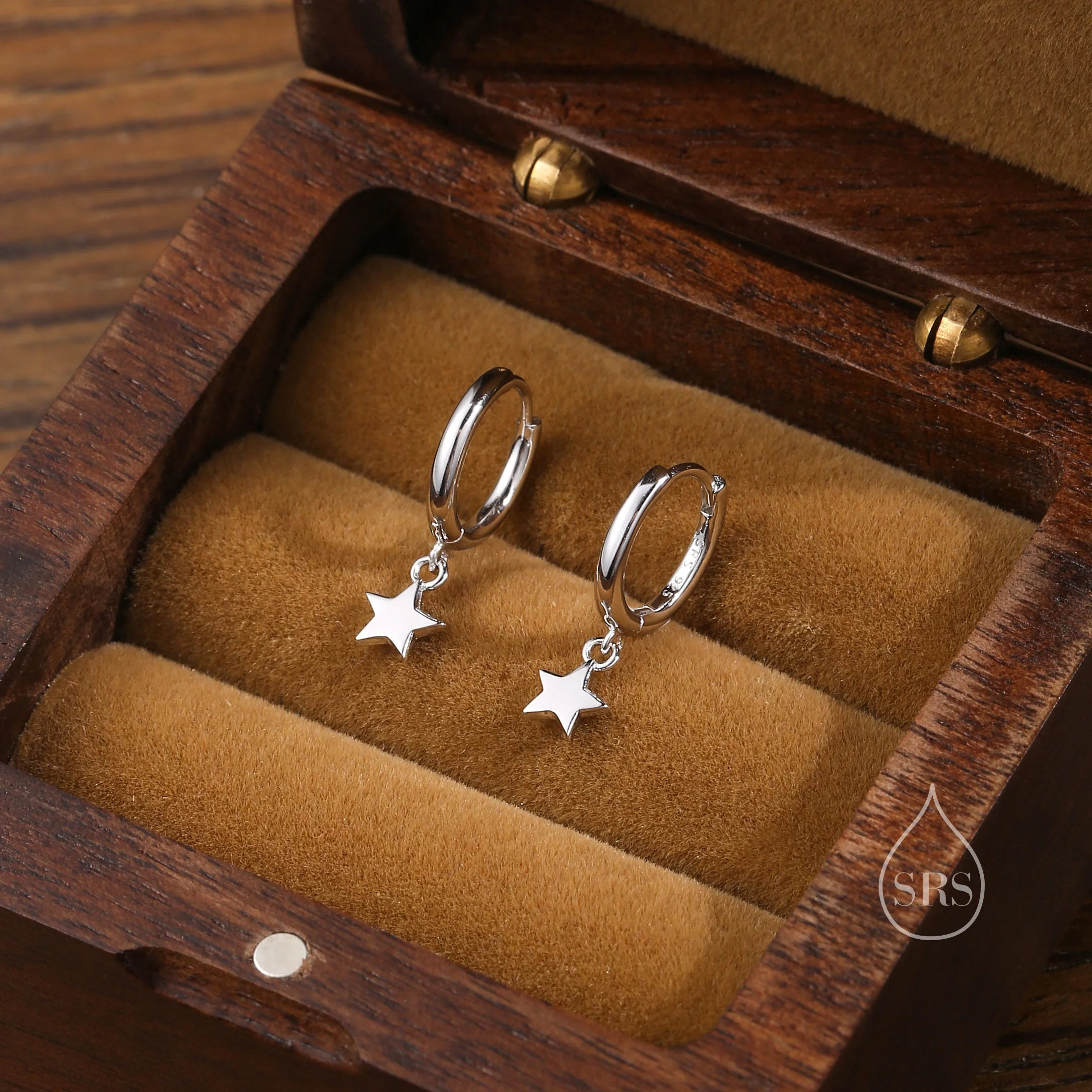 Pair of Star Huggie Hoop Earrings in Sterling Silver, Dangle Star Hoops, Celestial Earrings, Silver, Gold or Rose Gold - Image 7
